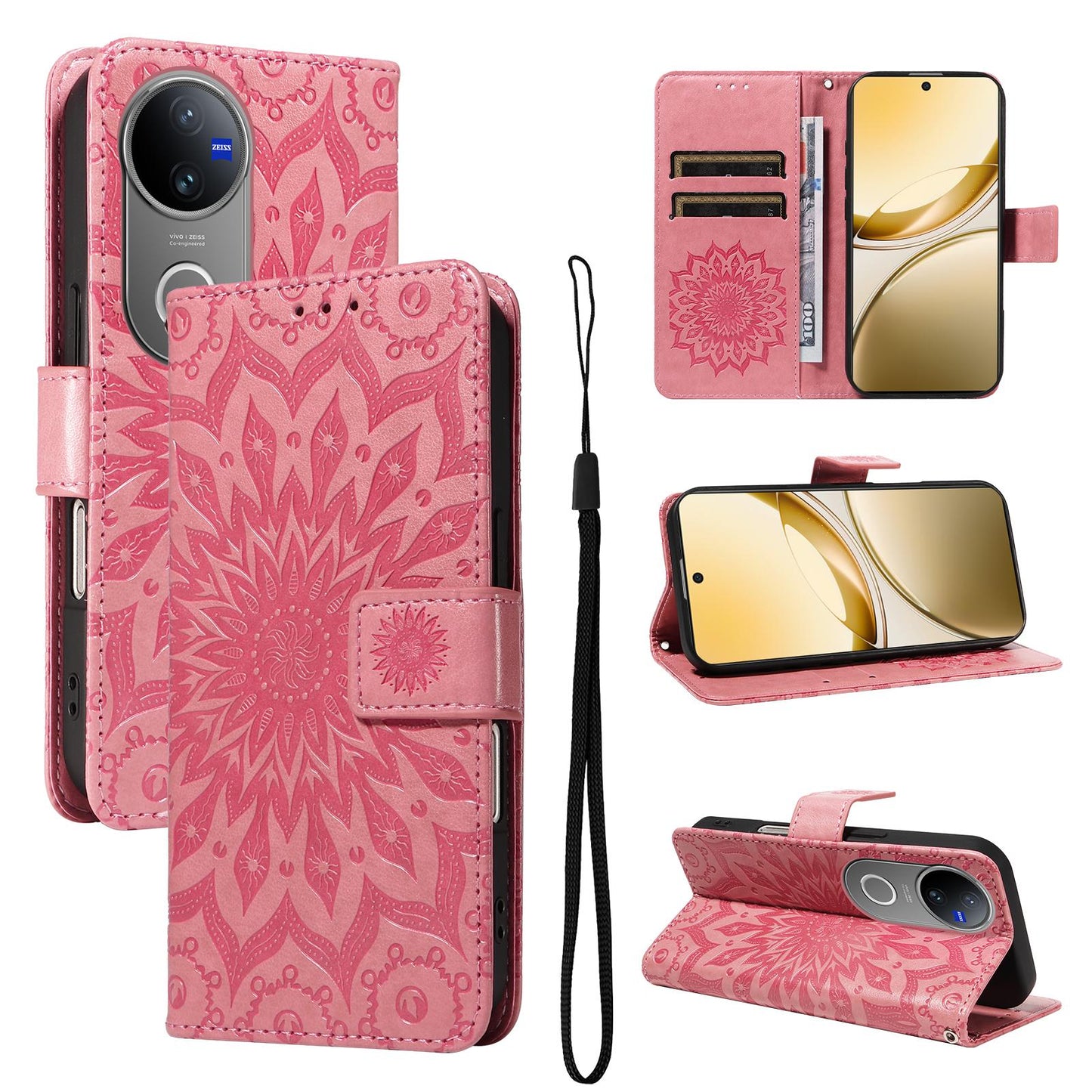 For vivo V50 5G Global Embossed Sunflower Pattern Flip Leather Phone Case(Pink)