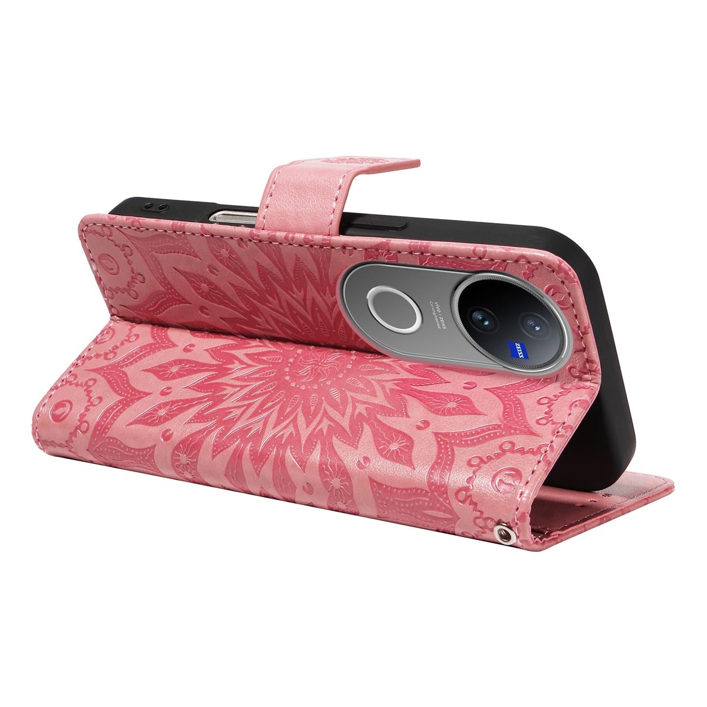 For vivo V50 5G Global Embossed Sunflower Pattern Flip Leather Phone Case(Pink)