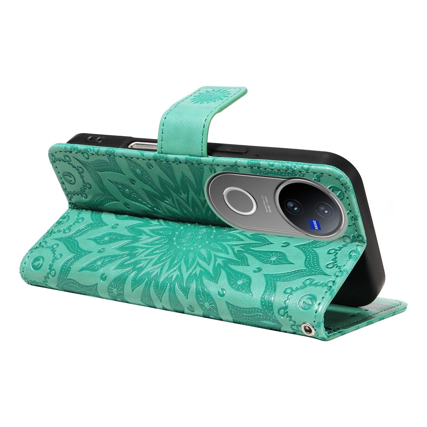 For vivo V50 5G Global Embossed Sunflower Pattern Flip Leather Phone Case(Green)