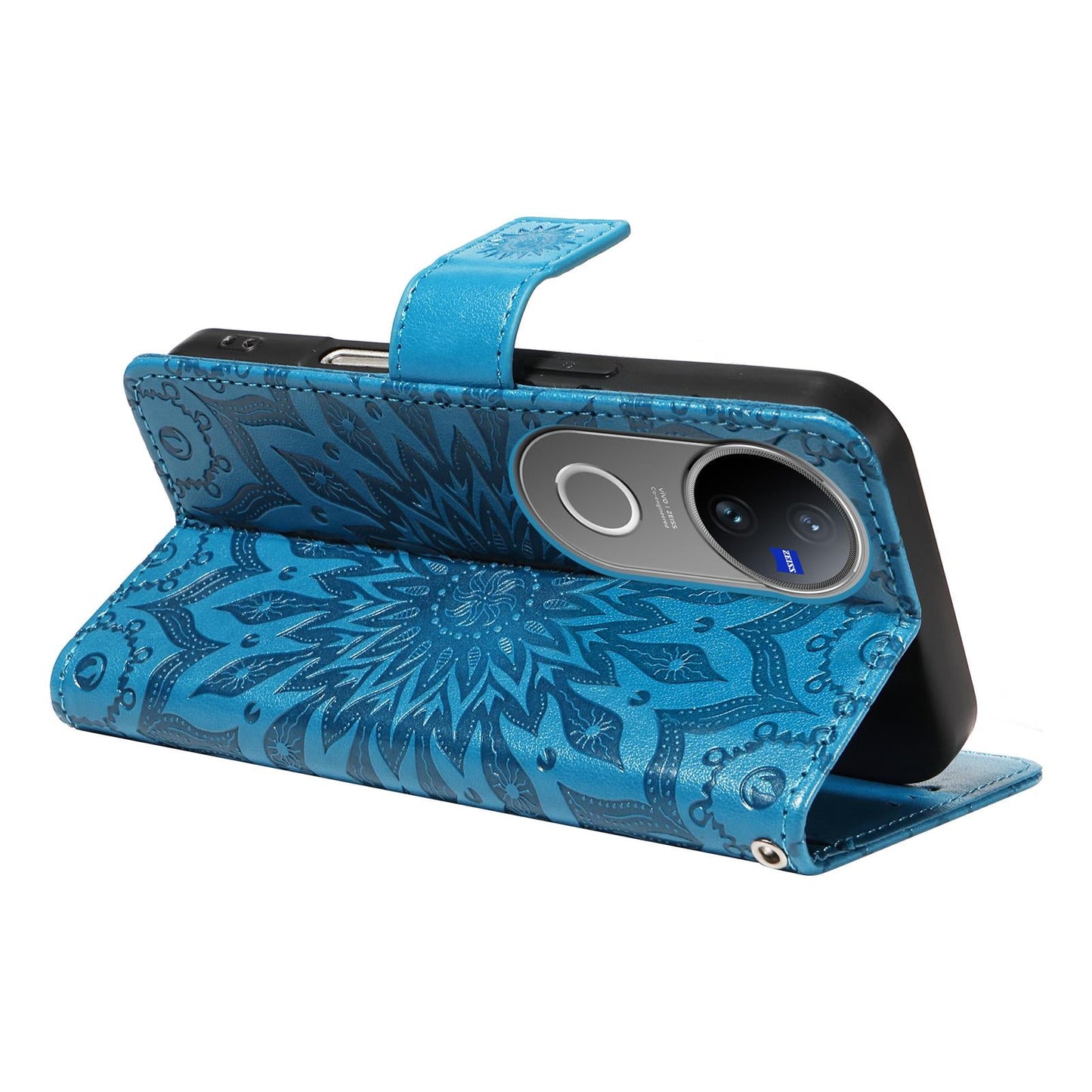 For vivo V50 5G Global Embossed Sunflower Pattern Flip Leather Phone Case(Blue)