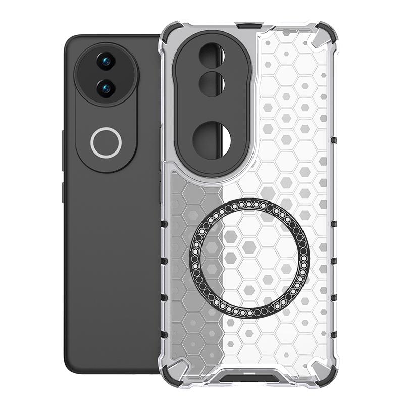 For vivo V50 5G Global Honeycomb Magnetic Ring Shockproof Phone Case(White)