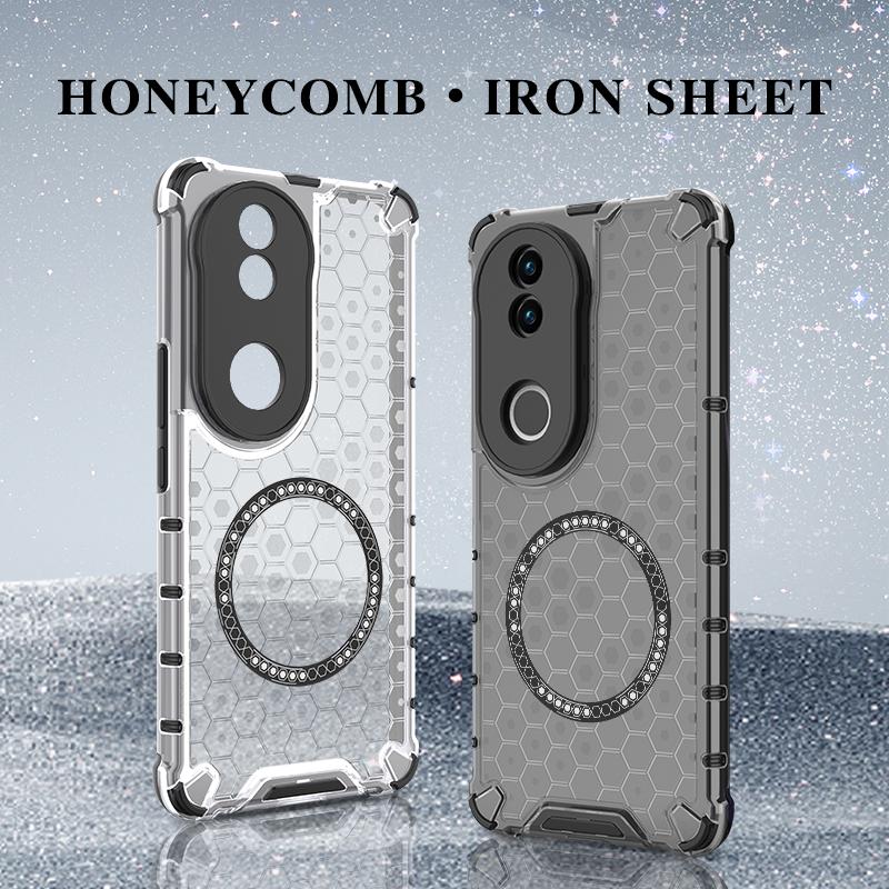 For vivo V50 5G Global Honeycomb Magnetic Ring Shockproof Phone Case(White)