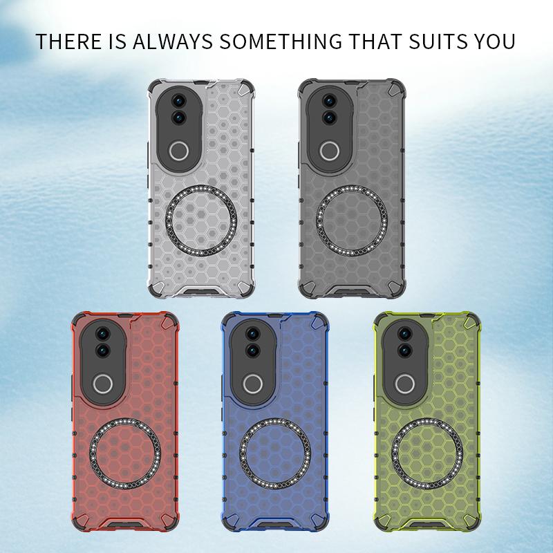 For vivo V50 5G Global Honeycomb Magnetic Ring Shockproof Phone Case(White)