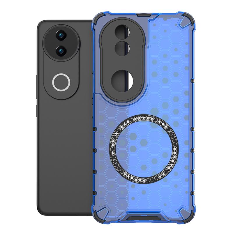 For vivo V50 5G Global Honeycomb Magnetic Ring Shockproof Phone Case(Blue)