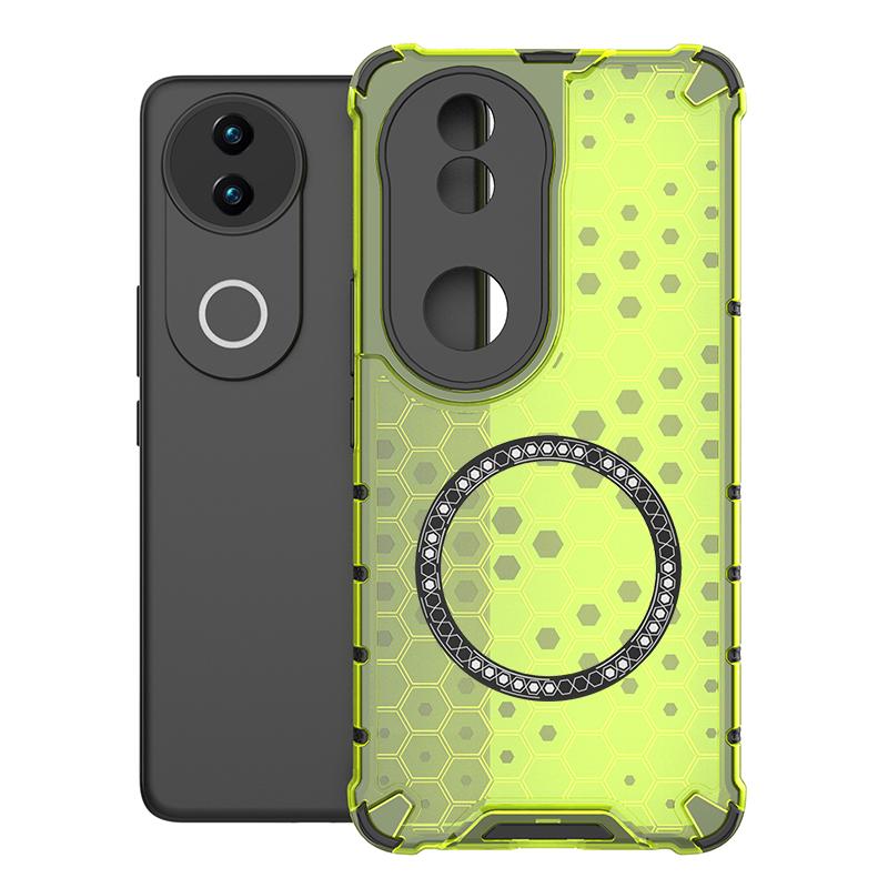 For vivo V50 5G Global Honeycomb Magnetic Ring Shockproof Phone Case(Green)