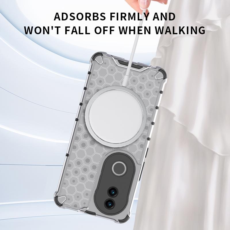 For vivo V50 5G Global Honeycomb Magnetic Ring Shockproof Phone Case(Green)