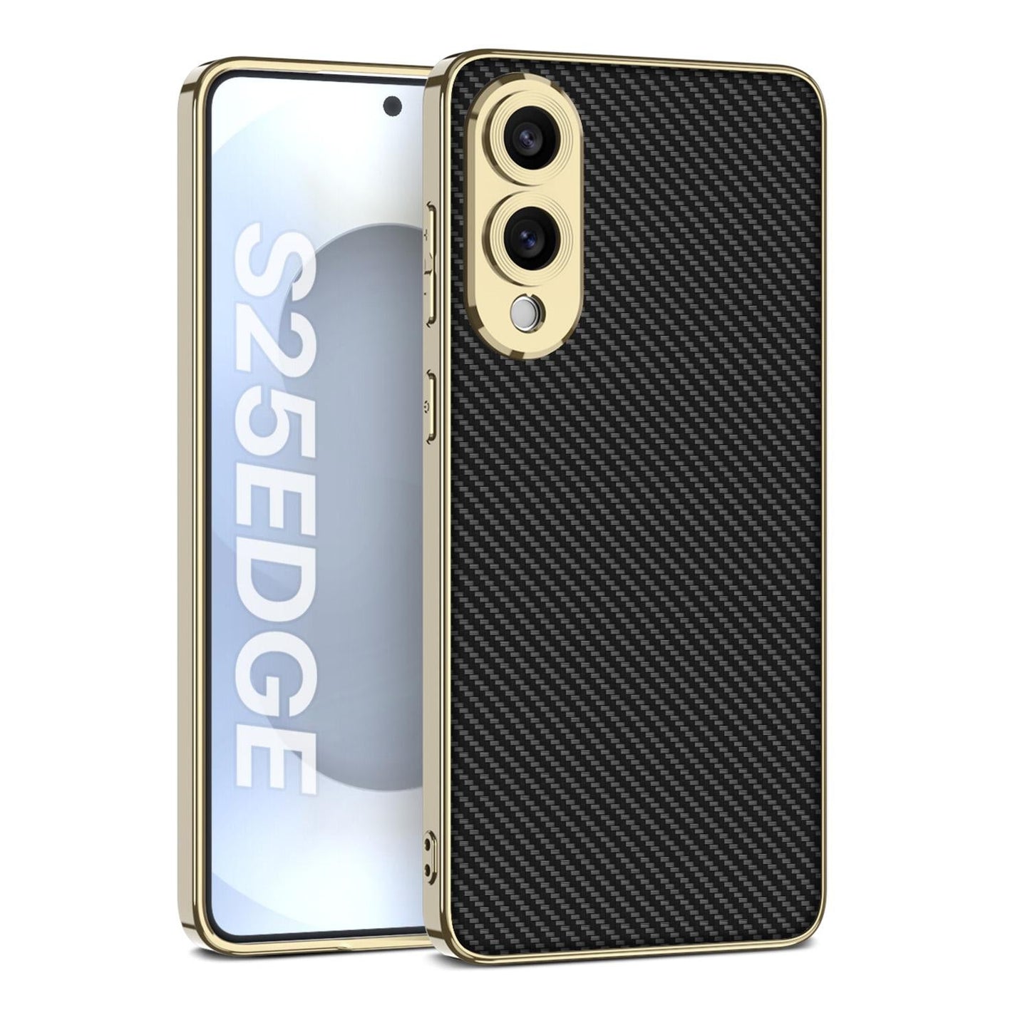 For Samsung Galaxy S25 Edge 5G GKK Plating TPU Leather Full Coverage Phone Case(Carbon Fiber Black)
