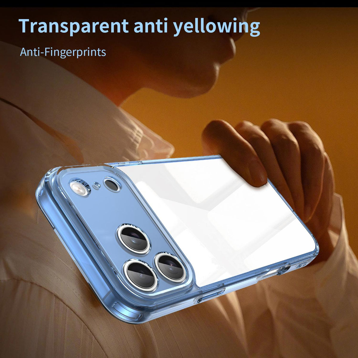 Compatible with iPhone 18 Pro Max PC Dual-Layer TPU Airbag Shockproof Phone Case - Transparent Blue
