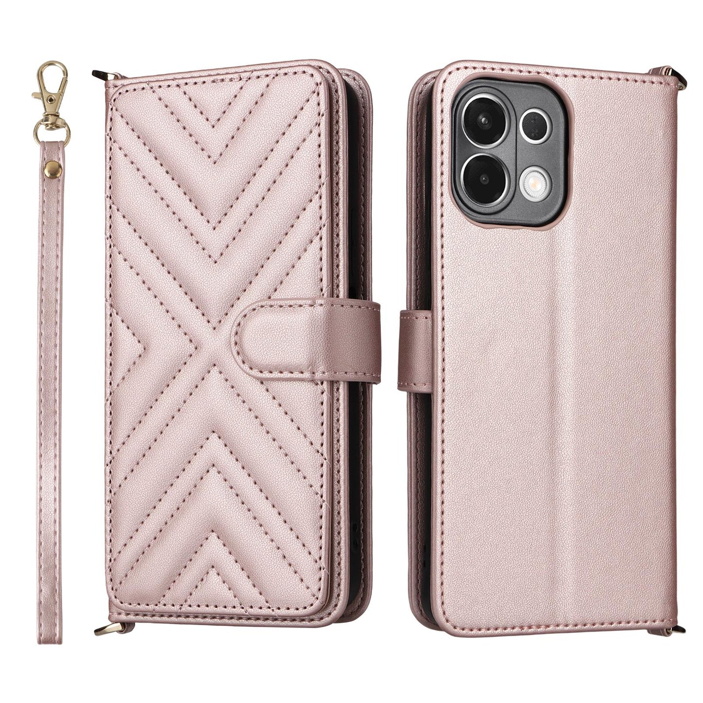 For OPPO K13 5G / K13x 5G Multifunctional 6-Card Slots Leather Phone Case with Wrist Strap(Pink)