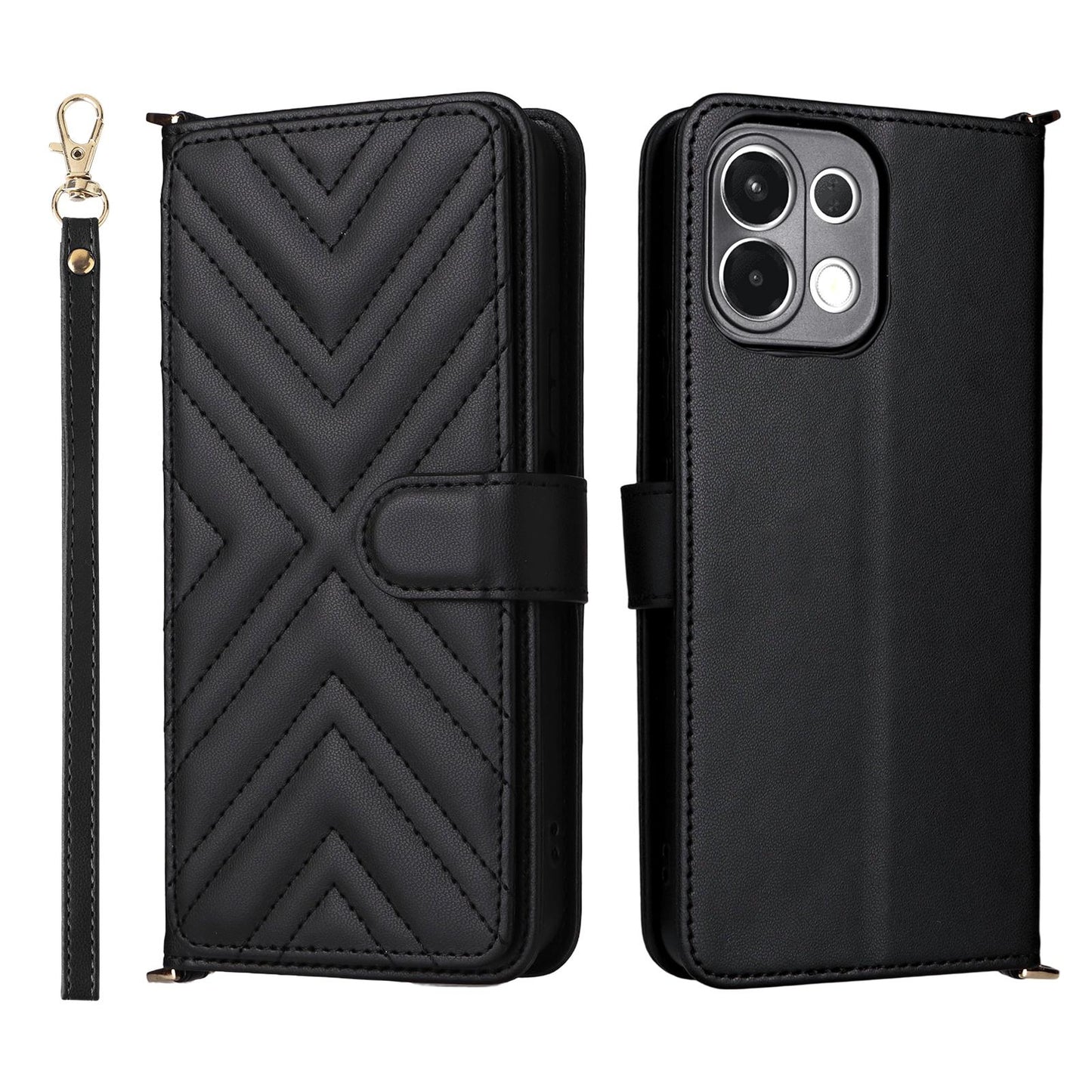 For OPPO K13 5G / K13x 5G Multifunctional 6-Card Slots Leather Phone Case with Wrist Strap(Black)