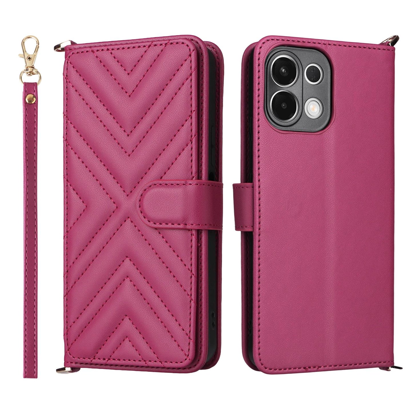 For OPPO K13 5G / K13x 5G Multifunctional 6-Card Slots Leather Phone Case with Wrist Strap(Rose Red)