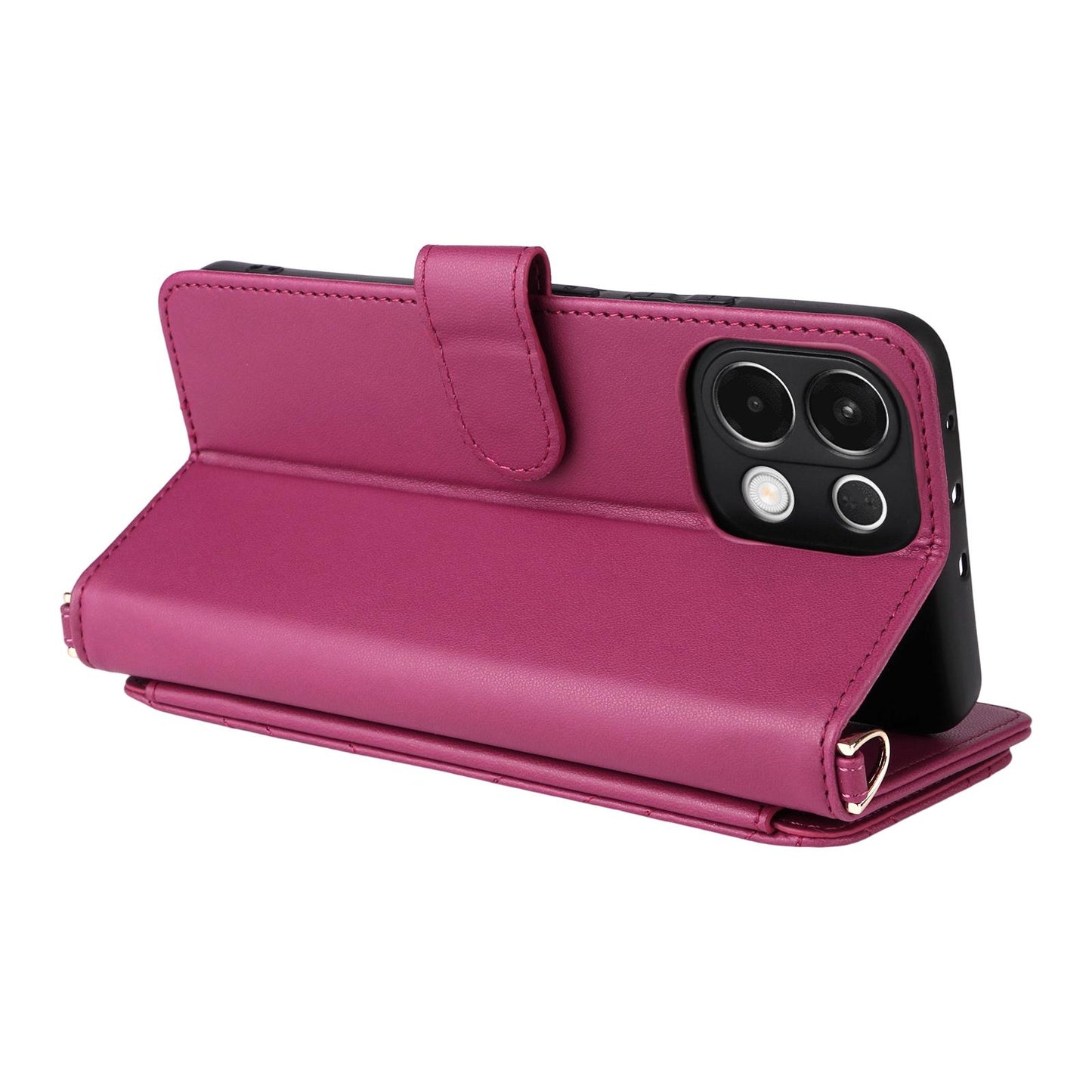 For OPPO K13 5G / K13x 5G Multifunctional 6-Card Slots Leather Phone Case with Wrist Strap(Rose Red)