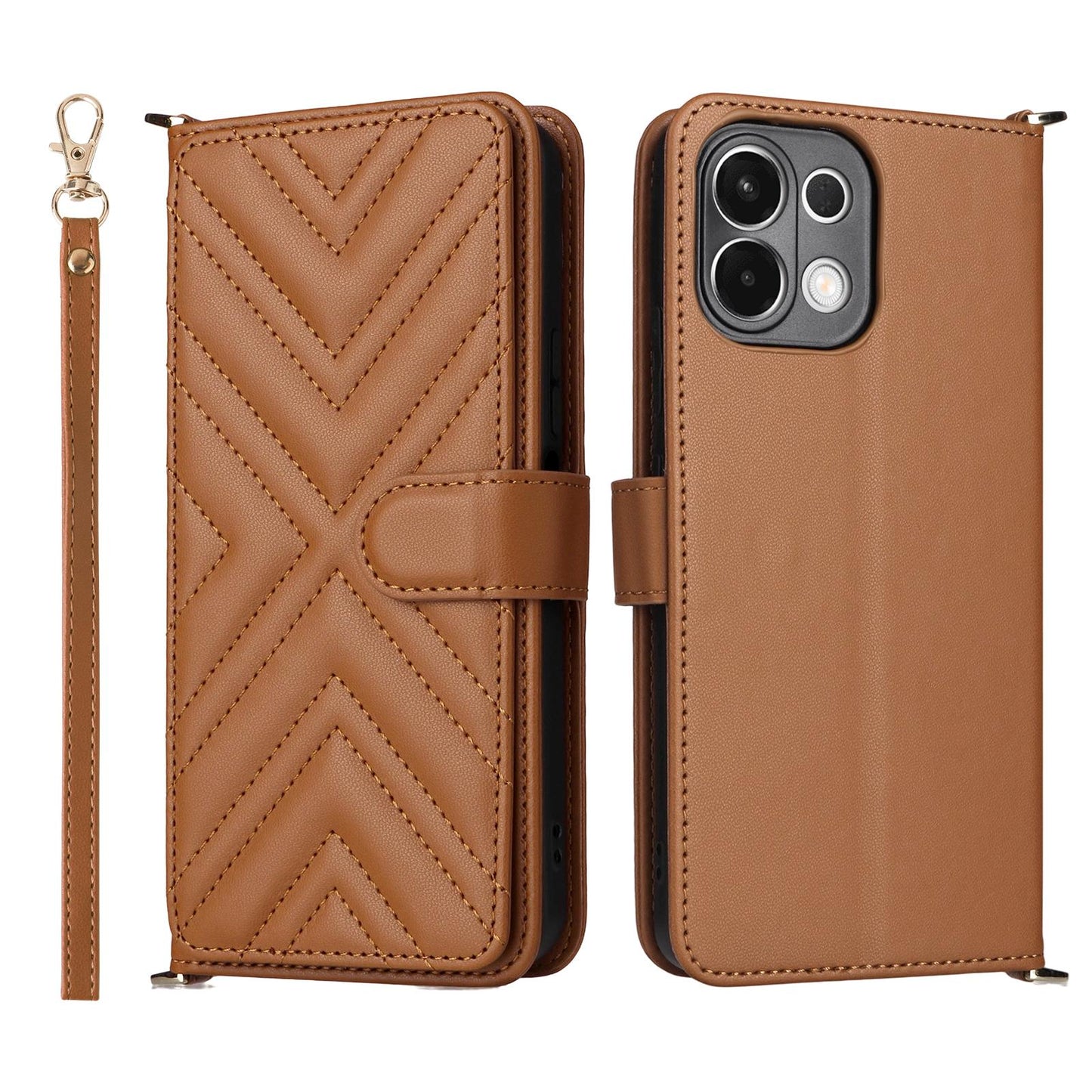 For OPPO K13 5G / K13x 5G Multifunctional 6-Card Slots Leather Phone Case with Wrist Strap(Brown)