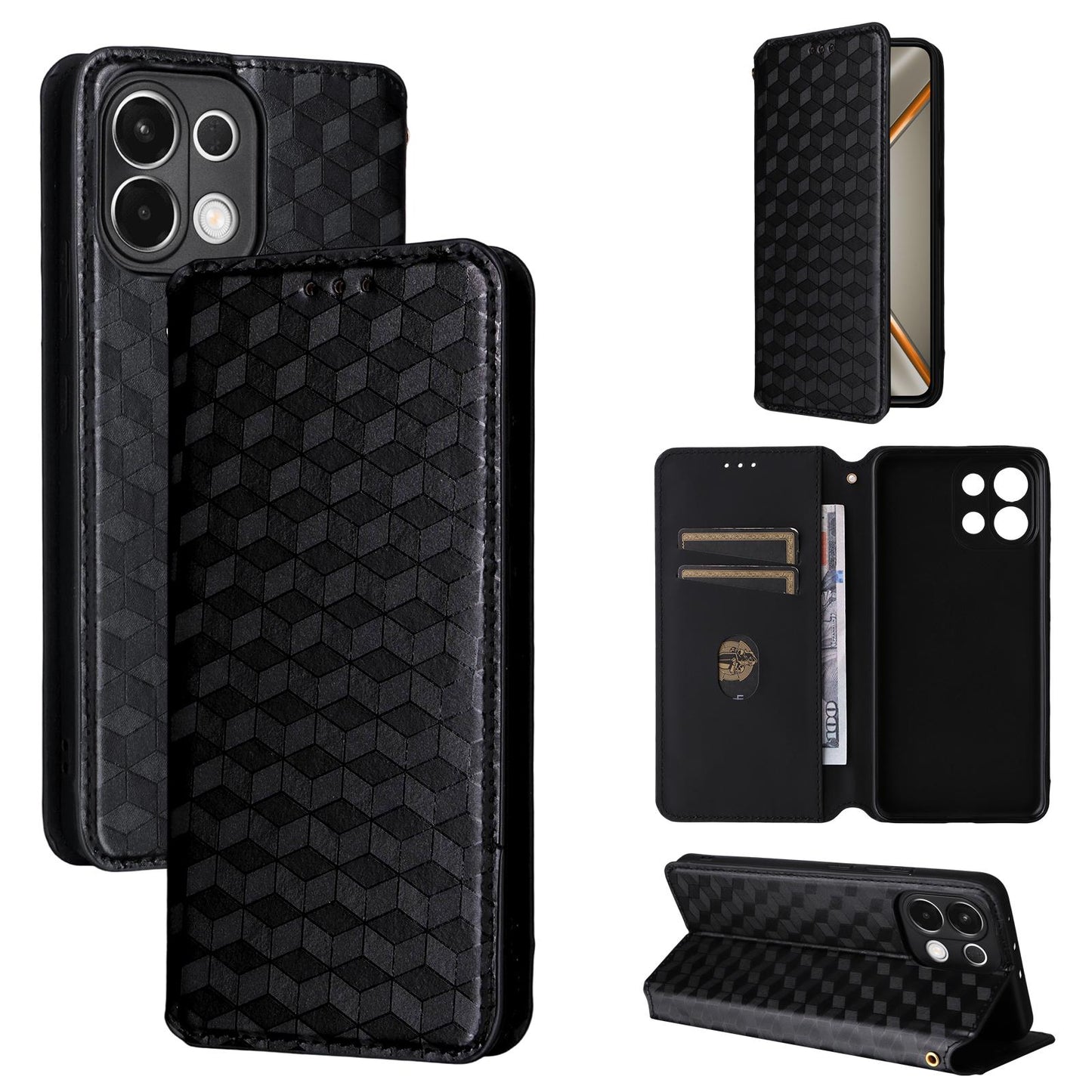 For OPPO K13 5G / K13X 5G / K12S 5G Cubic Grid Texture Flip Leather Phone Case(Black)