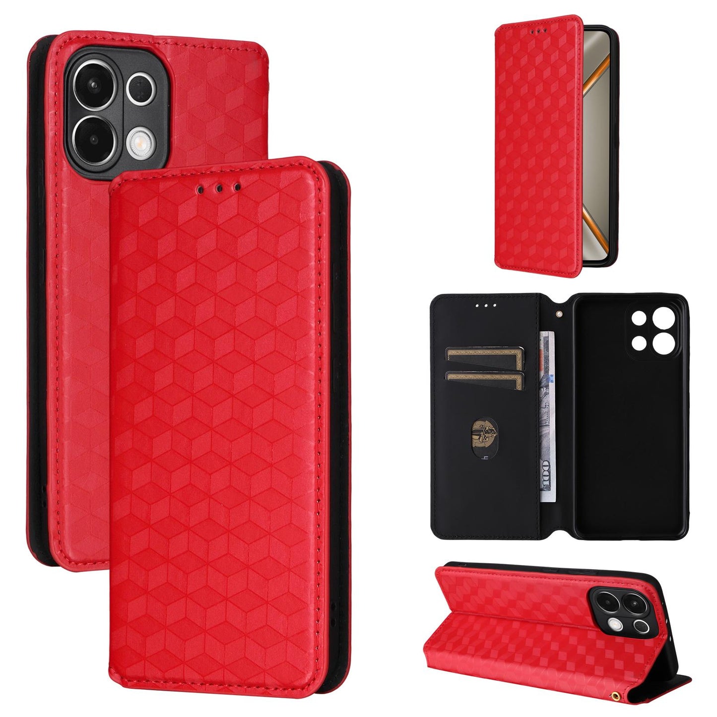 For OPPO K13 5G / K13X 5G / K12S 5G Cubic Grid Texture Flip Leather Phone Case(Red)