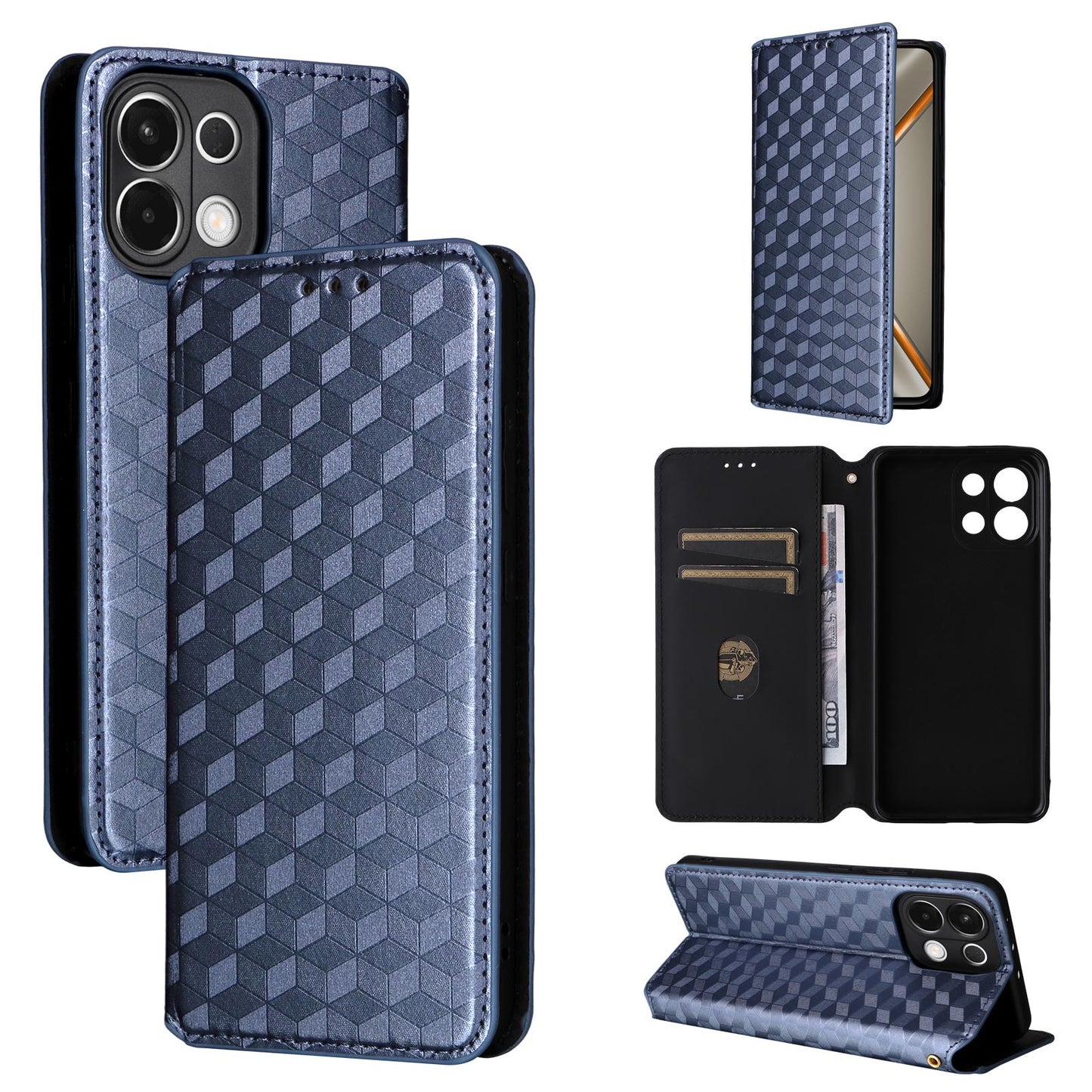 For OPPO K13 5G / K13X 5G / K12S 5G Cubic Grid Texture Flip Leather Phone Case(Blue)