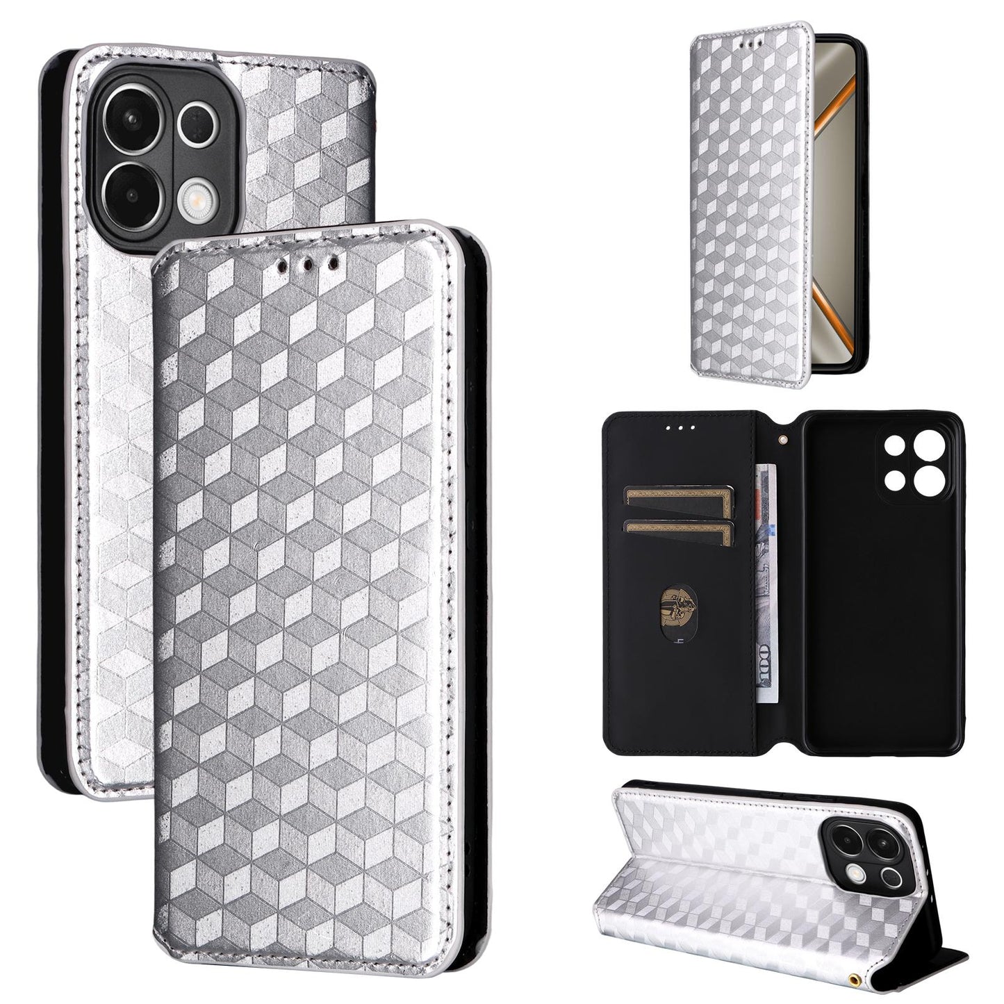 For OPPO K13 5G / K13X 5G / K12S 5G Cubic Grid Texture Flip Leather Phone Case(Silver)