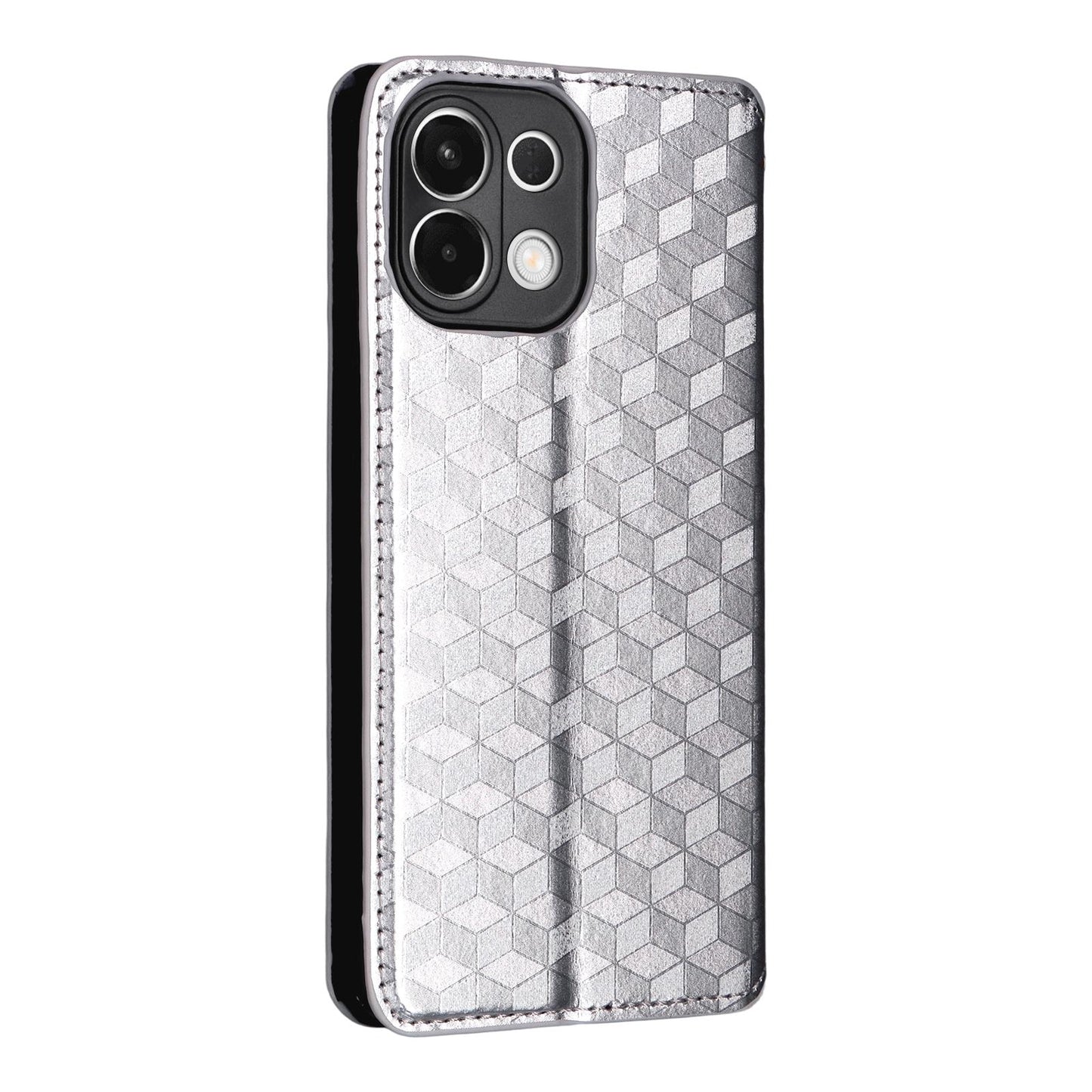 For OPPO K13 5G / K13X 5G / K12S 5G Cubic Grid Texture Flip Leather Phone Case(Silver)
