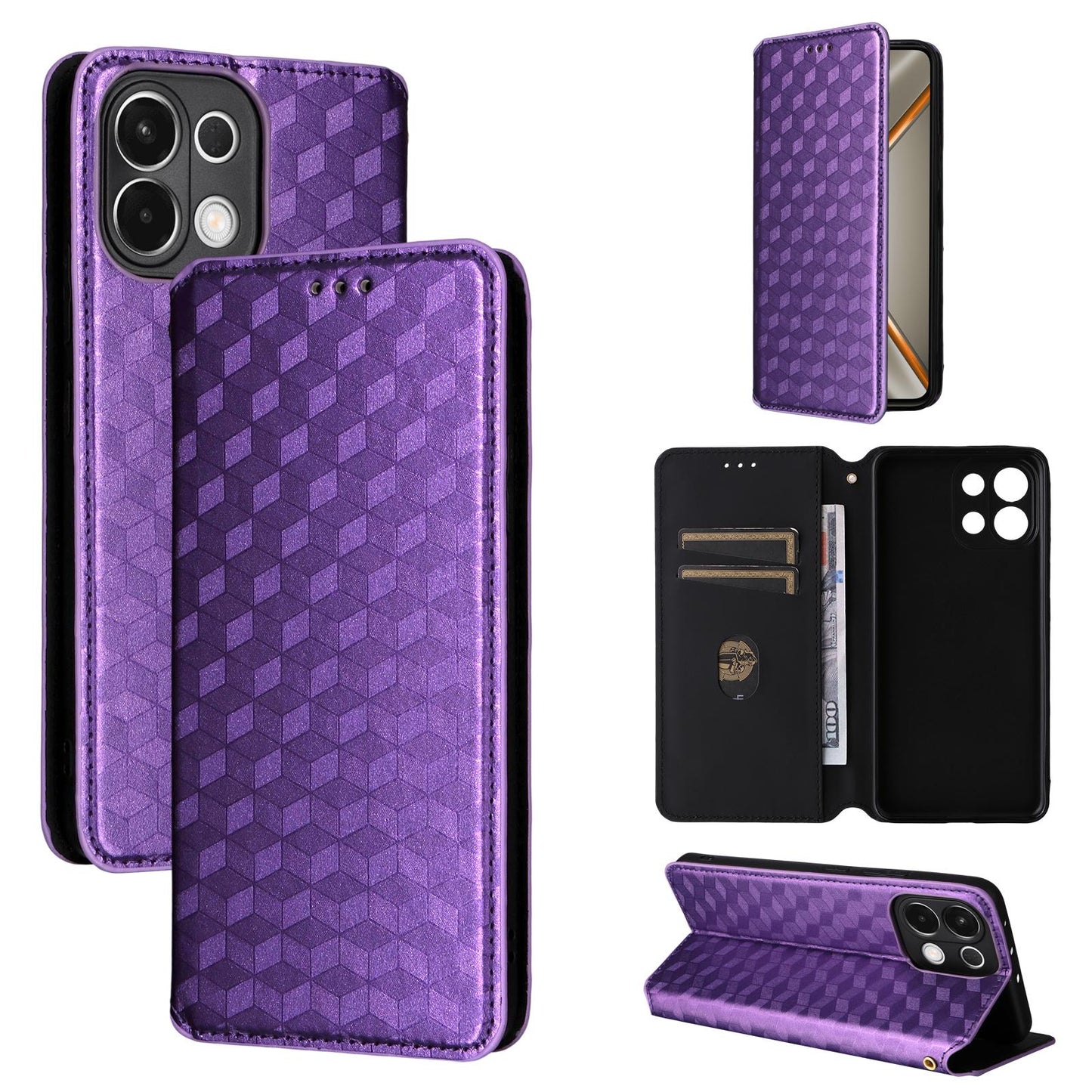 For OPPO K13 5G / K13X 5G / K12S 5G Cubic Grid Texture Flip Leather Phone Case(Purple)