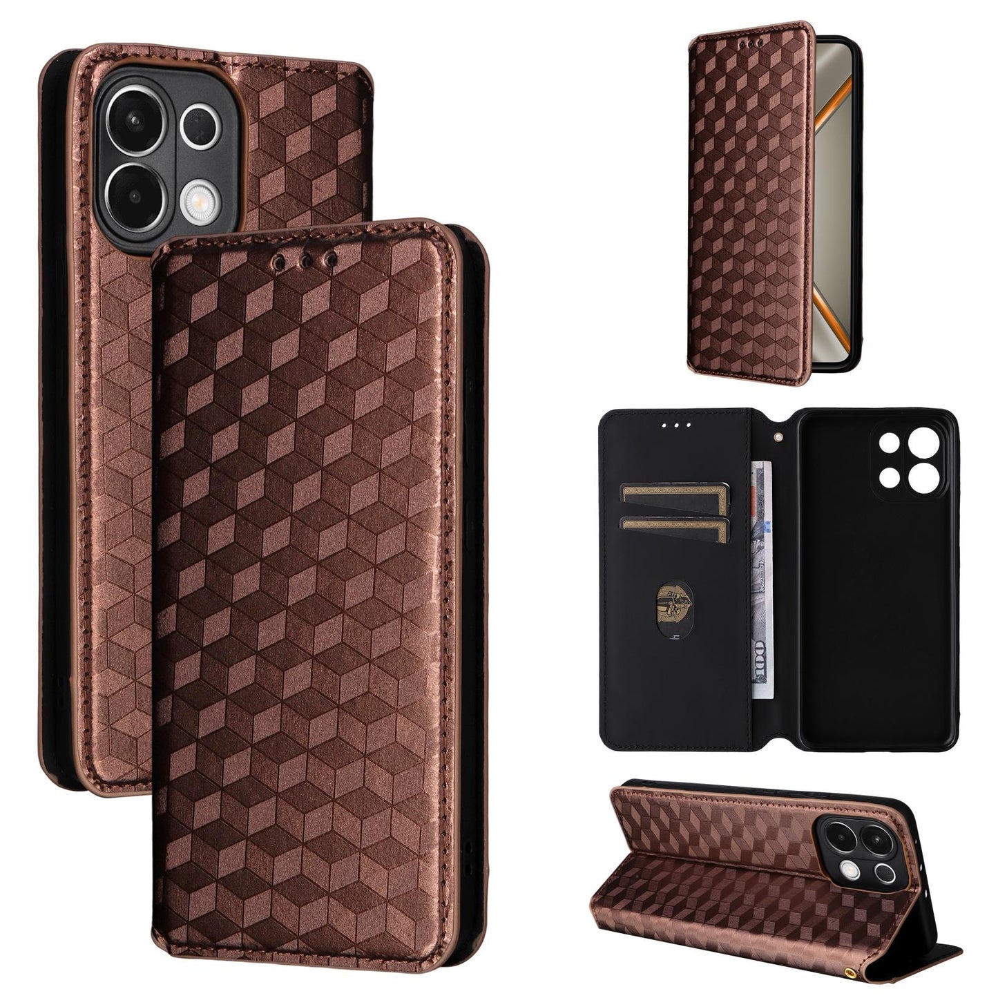 For OPPO K13 5G / K13X 5G / K12S 5G Cubic Grid Texture Flip Leather Phone Case(Brown)