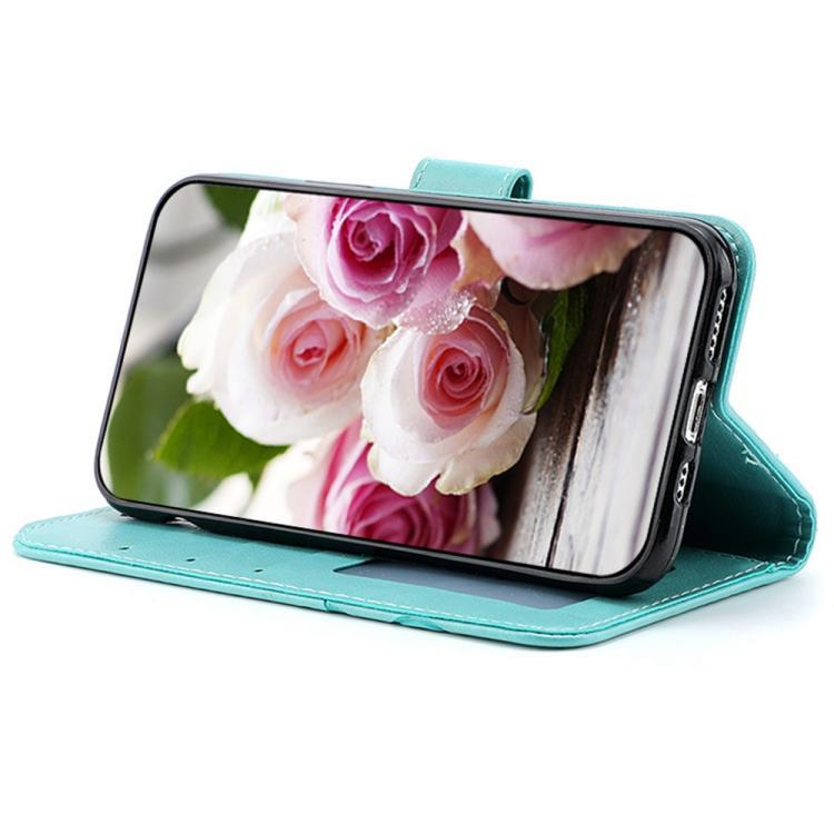 Compatible with iPhone 18 Pro Max & 17 Pro Max Rose Butterfly Embossed Leather Phone Case - Green
