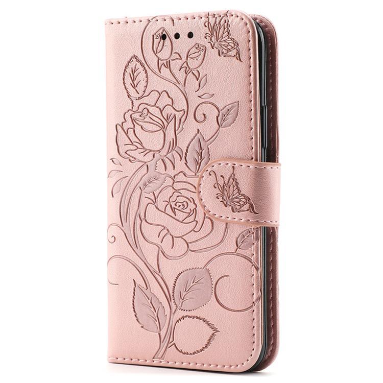 Compatible with iPhone 18 Pro Max & 17 Pro Max Rose Butterfly Embossed Leather Phone Case - Rose Gold
