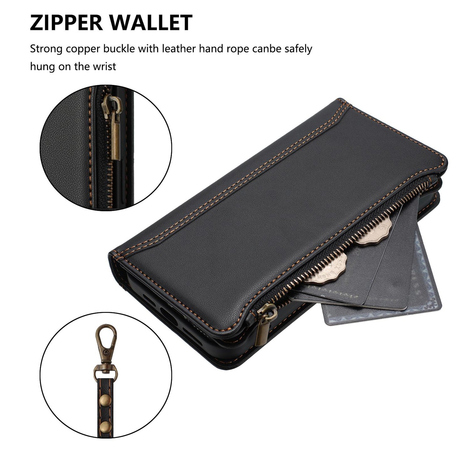 For OPPO K12S / K13 India Magnetic Closure 9 Card Slots Zipper Leather Case with Hand Strap(Black)