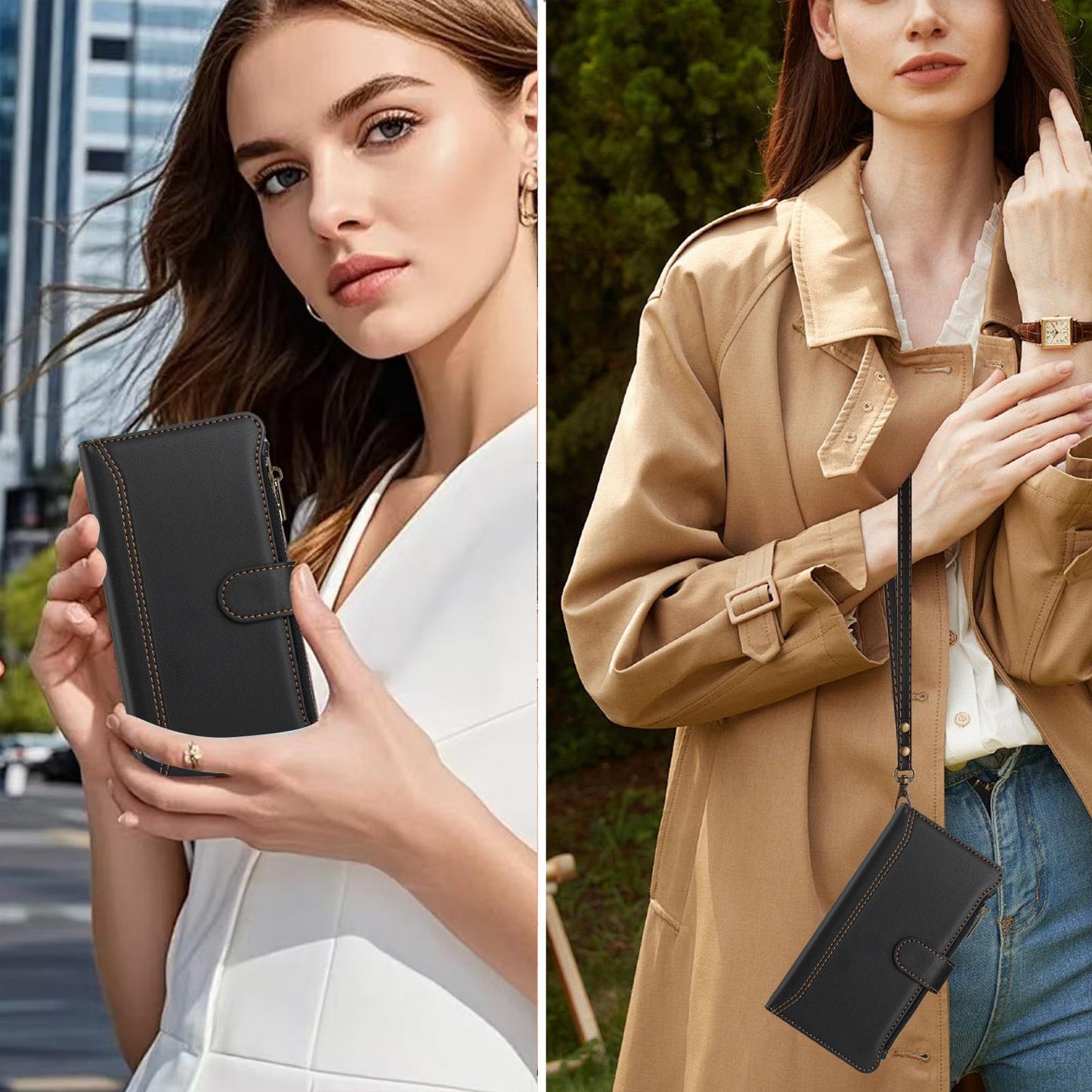 For OPPO K12S / K13 India Magnetic Closure 9 Card Slots Zipper Leather Case with Hand Strap(Black)