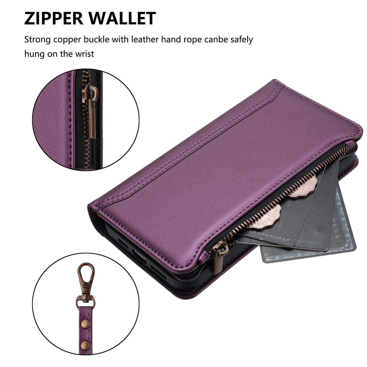 For OPPO K12S / K13 India Magnetic Closure 9 Card Slots Zipper Leather Case with Hand Strap(Purple)