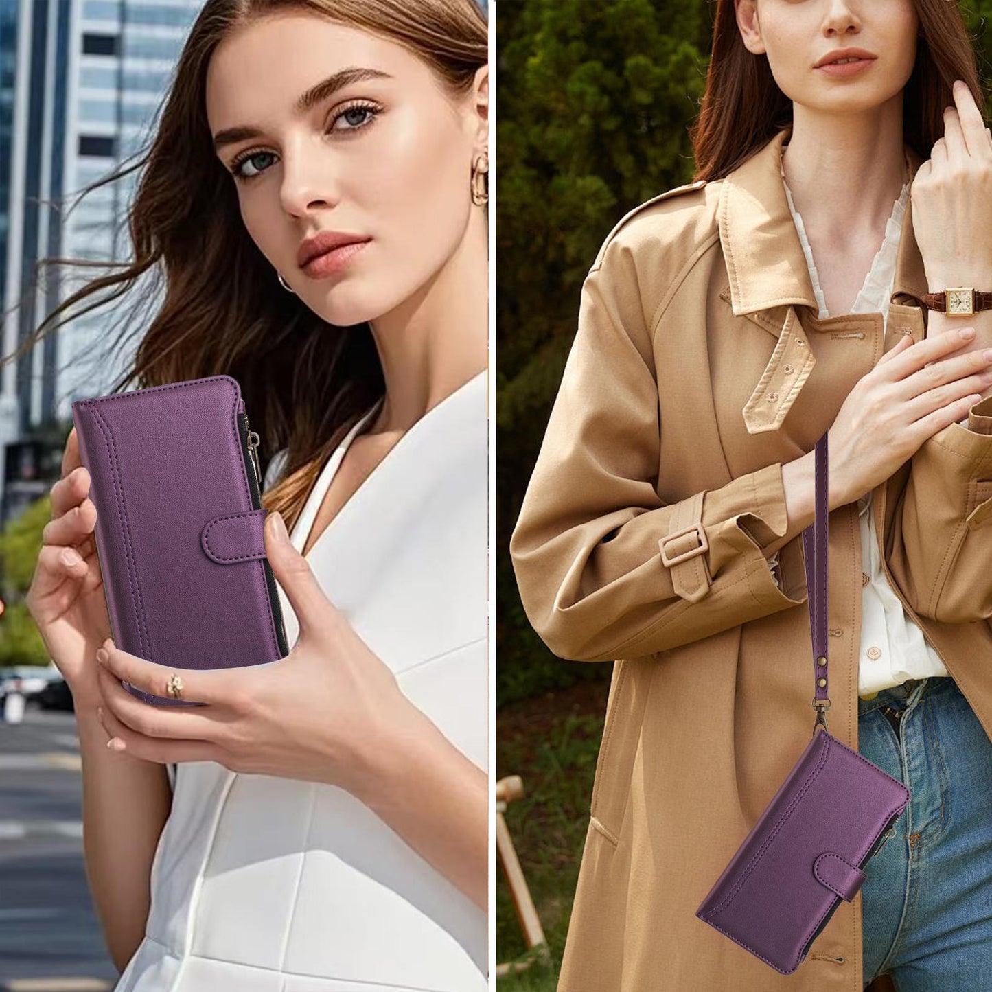 For OPPO K12S / K13 India Magnetic Closure 9 Card Slots Zipper Leather Case with Hand Strap(Purple)