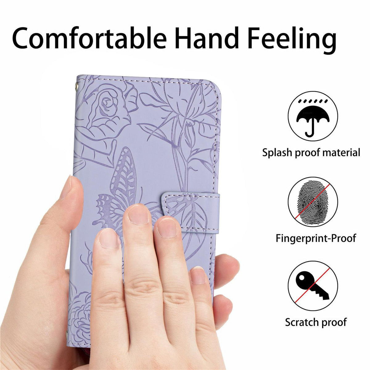 Compatible with iPhone 18 Pro Max & 17 Pro Max Skin Feel Butterfly Embossed Flip Leather Phone Case - Purple