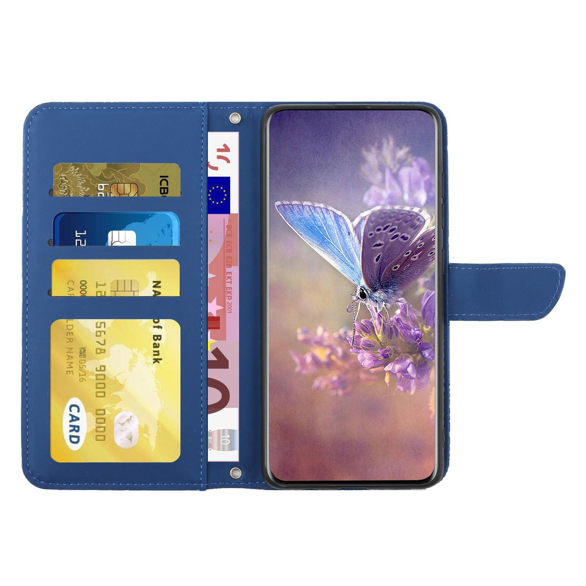 Compatible with iPhone 18 Pro Max & 17 Pro Max Skin Feel Butterfly Embossed Flip Leather Phone Case - Blue