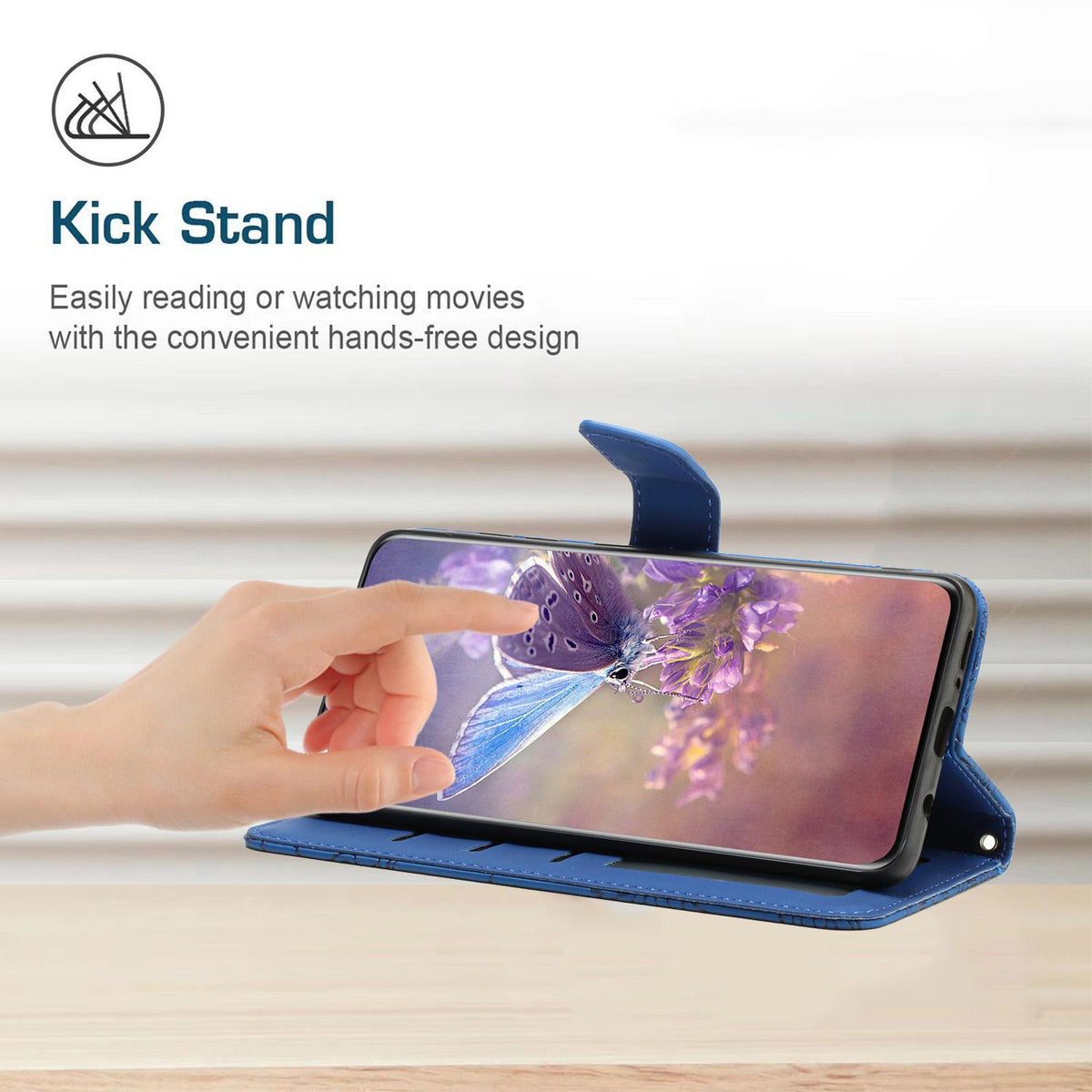 Compatible with iPhone 18 Pro Max & 17 Pro Max Skin Feel Butterfly Embossed Flip Leather Phone Case - Blue