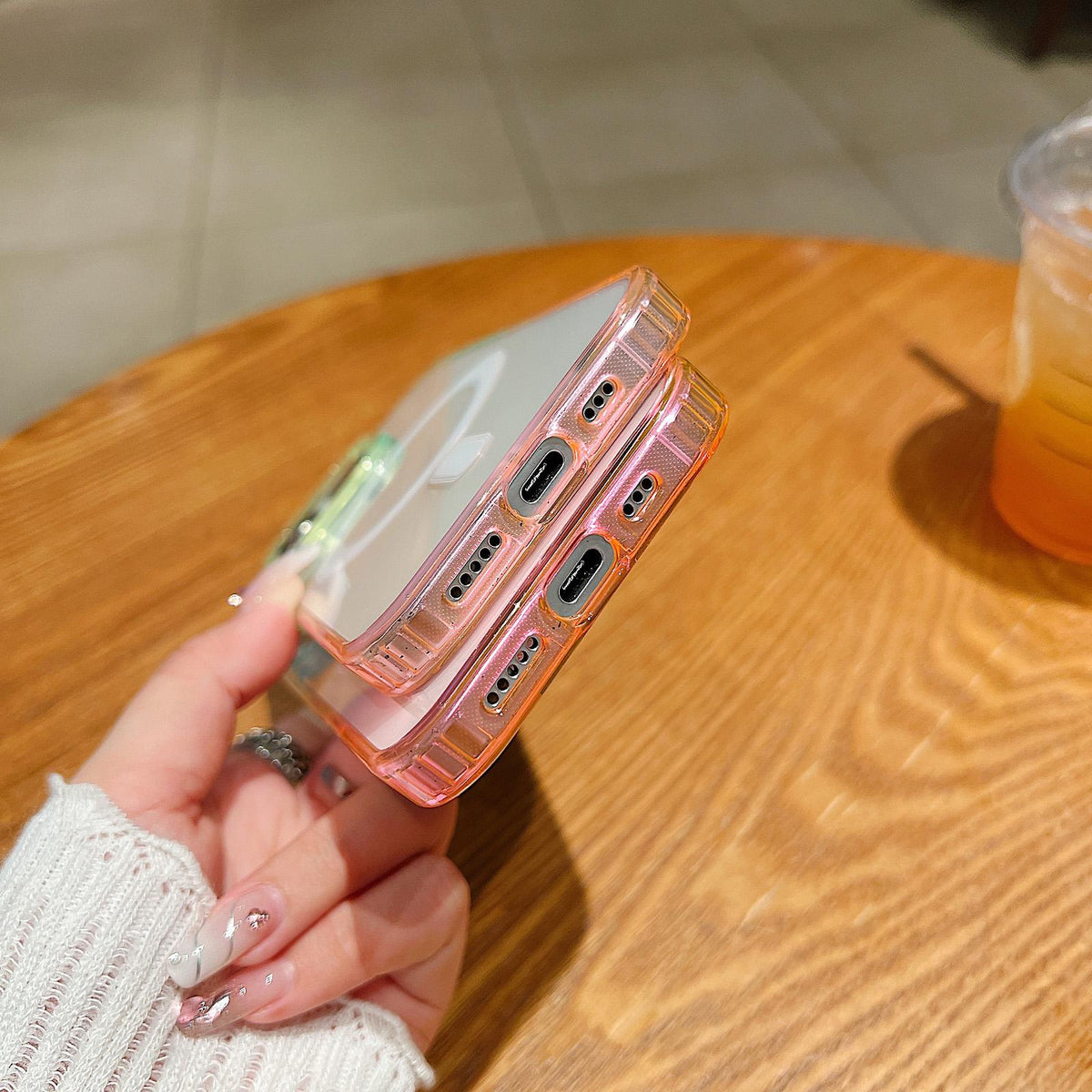 Compatible with iPhone 18 Pro Max Contrast Color Gradient Transparent MagSafe Phone Case - Blue Green + Pink