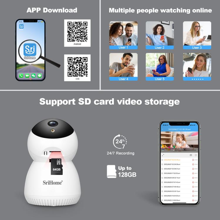SriHome SH036 500W Pixel AI Smart HD Camera Supports Human Tracking(EU Plug)