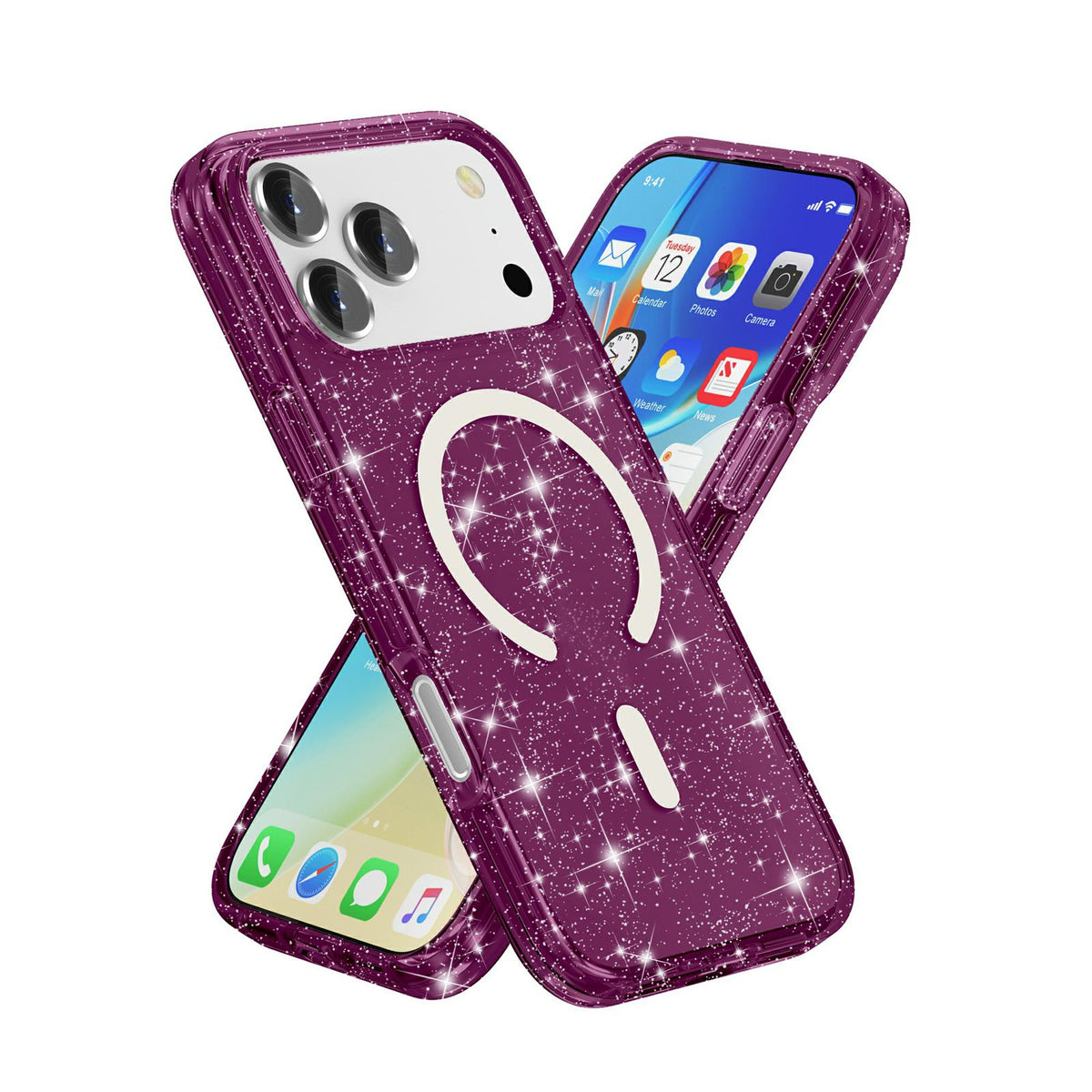 Compatible with iPhone 18 Pro Max & 17 Pro Max Terminator Style Glitter Powder MagSafe Magnetic Phone Case - Cherry Red
