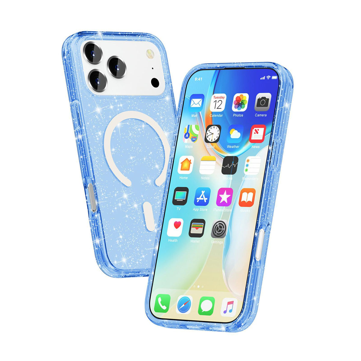 Compatible with iPhone 18 Pro Max & 17 Pro Max Terminator Style Glitter Powder MagSafe Magnetic Phone Case - Blue