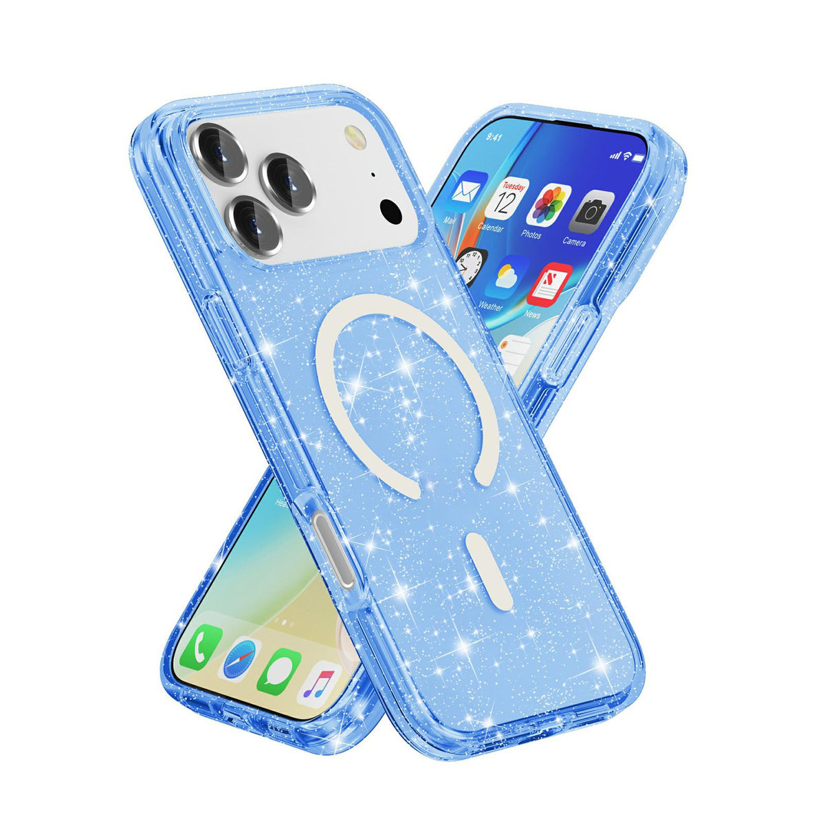 Compatible with iPhone 18 Pro Max & 17 Pro Max Terminator Style Glitter Powder MagSafe Magnetic Phone Case - Blue