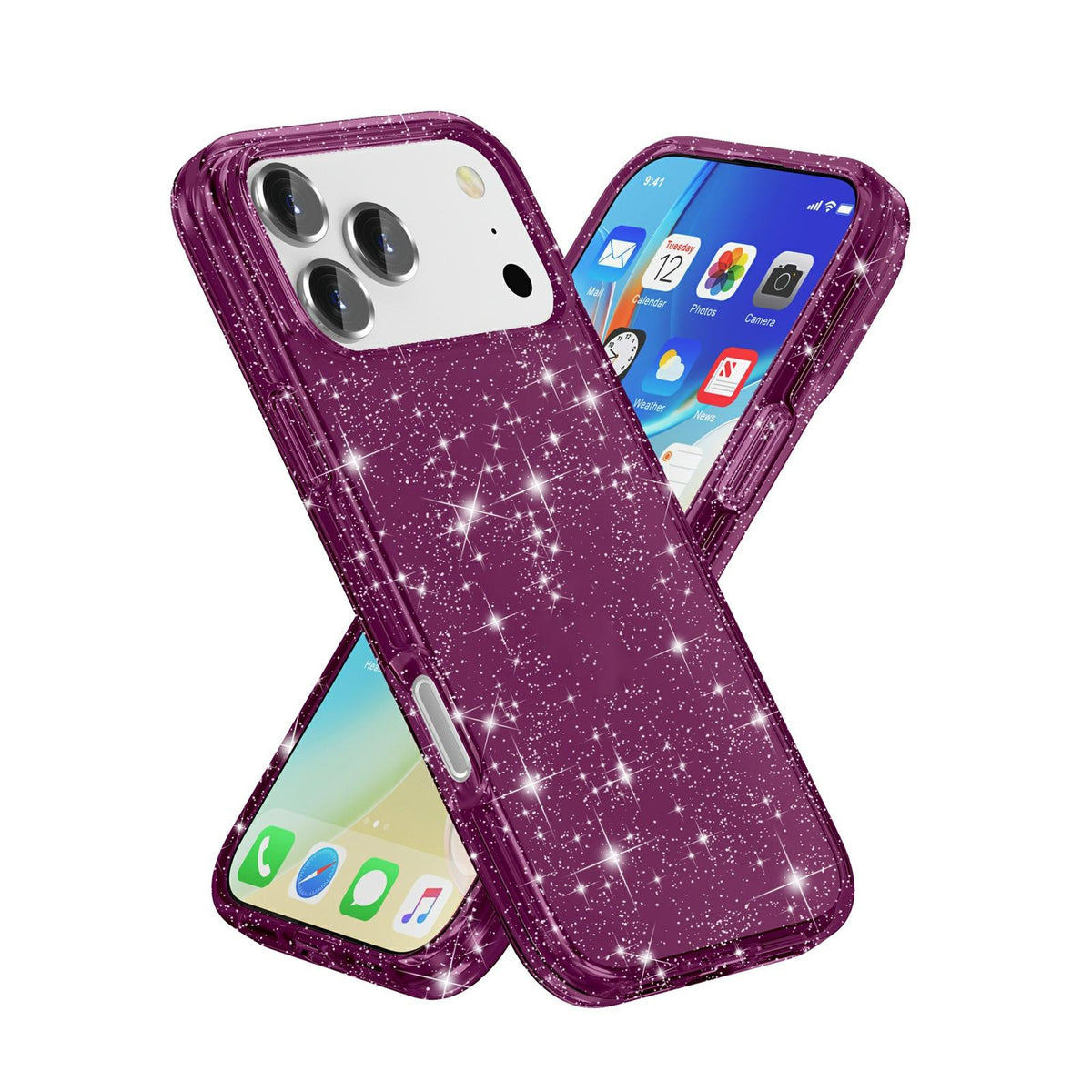 Compatible with iPhone 18 Pro Max & 17 Pro Max Shockproof Terminator Glitter Powder Phone Case - Cherry Red