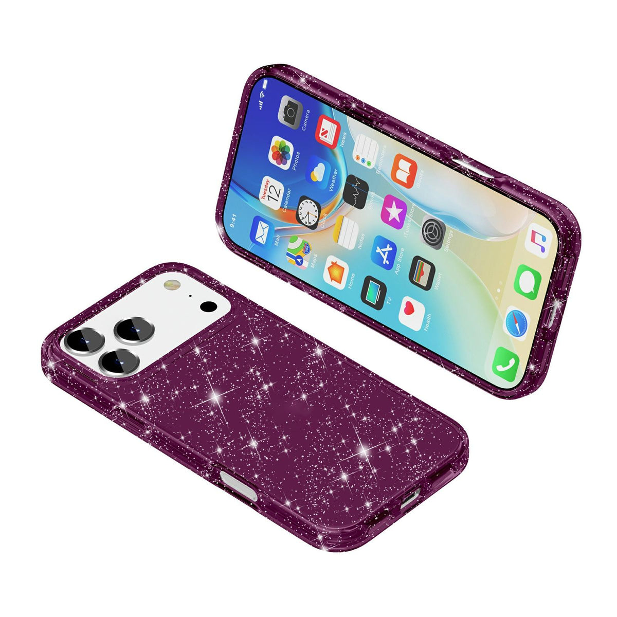Compatible with iPhone 18 Pro Max & 17 Pro Max Shockproof Terminator Glitter Powder Phone Case - Cherry Red