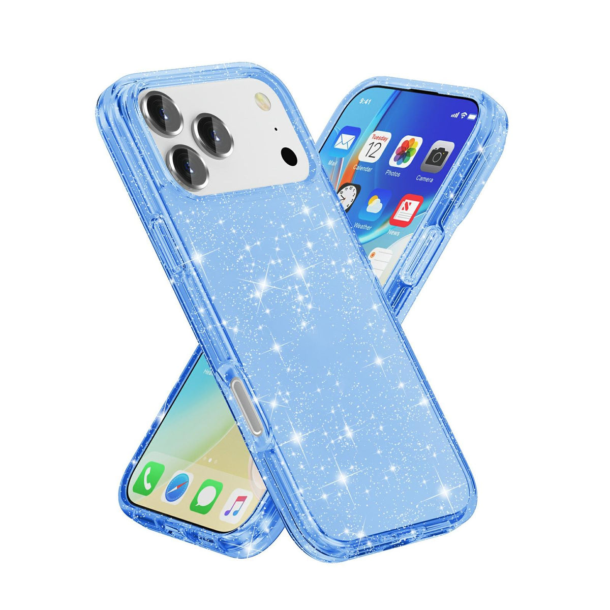 Compatible with iPhone 18 Pro Max & 17 Pro Max Shockproof Terminator Glitter Powder Phone Case - Blue