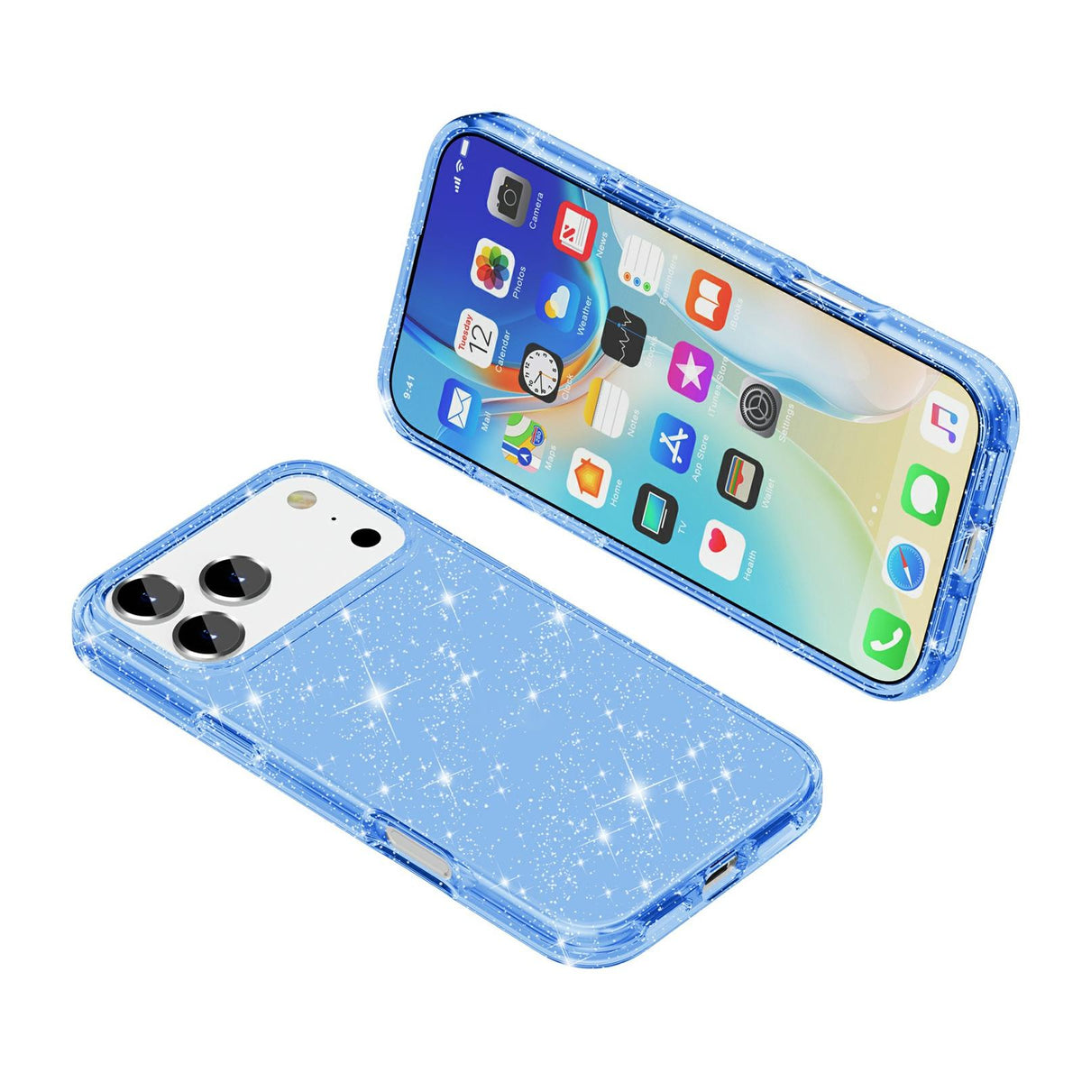 Compatible with iPhone 18 Pro Max & 17 Pro Max Shockproof Terminator Glitter Powder Phone Case - Blue
