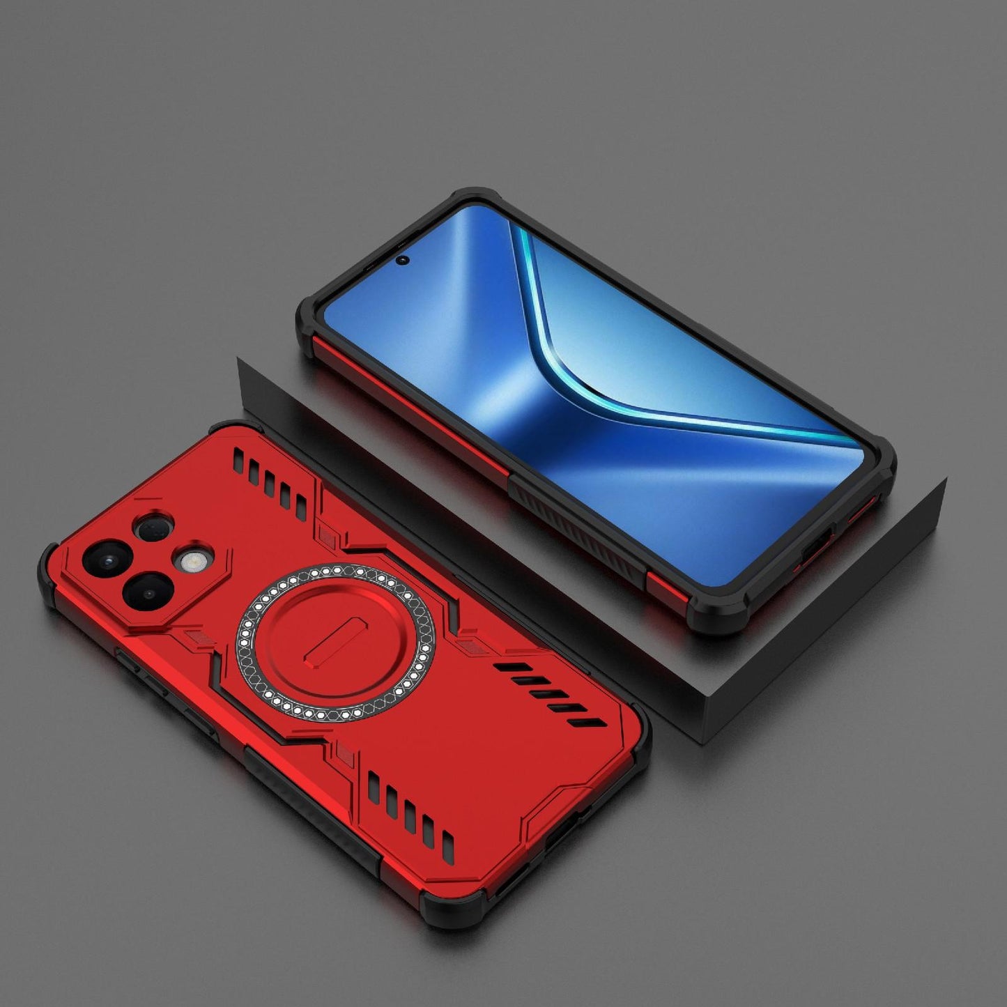 For OPPO K13 5G Butterfly Armor MagSafe Magnetic Ring Shockproof Phone Case(Red)