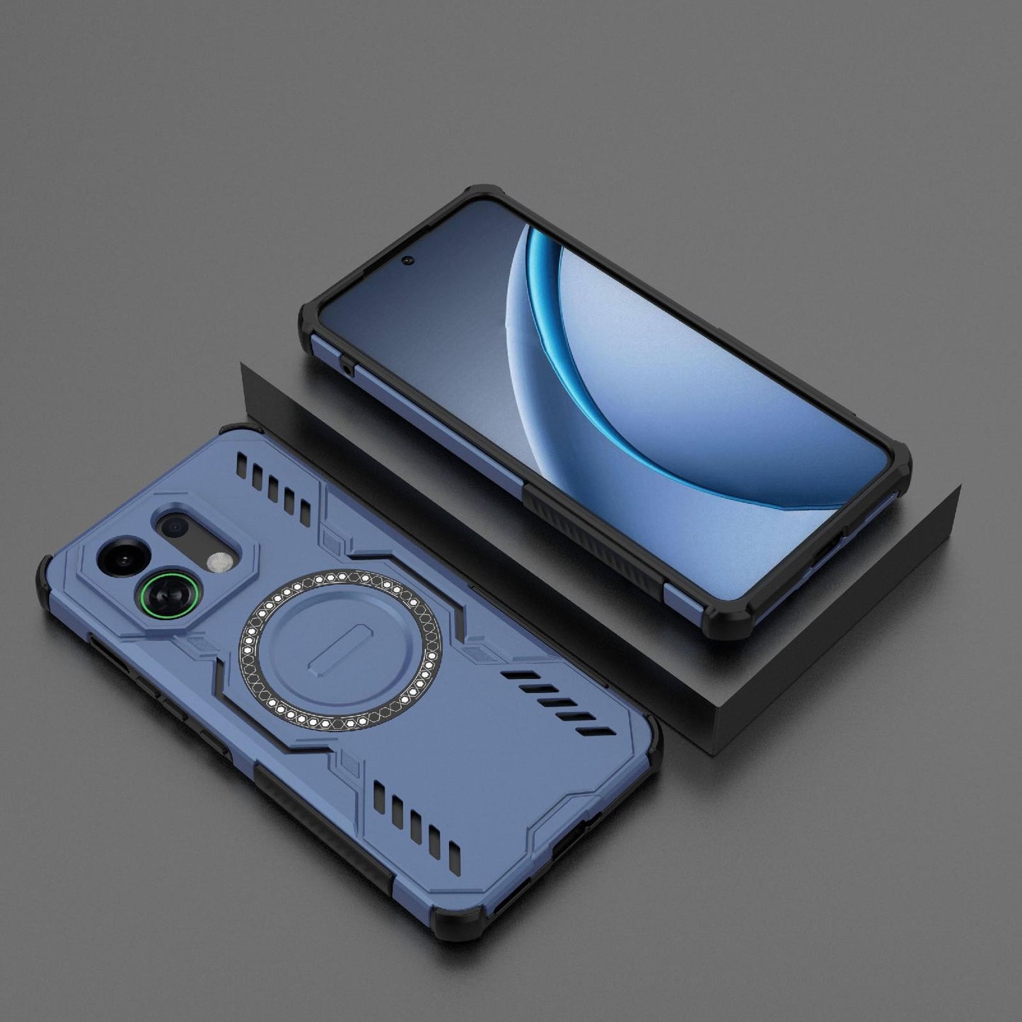 For OPPO K13 Turbo 5G Butterfly Armor MagSafe Magnetic Ring Shockproof Phone Case(Blue)