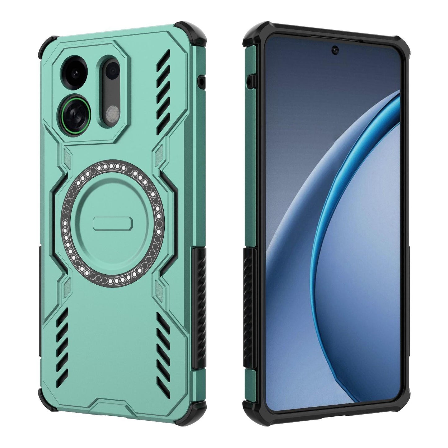 For OPPO K13 Turbo 5G Butterfly Armor MagSafe Magnetic Ring Shockproof Phone Case(Light Green)