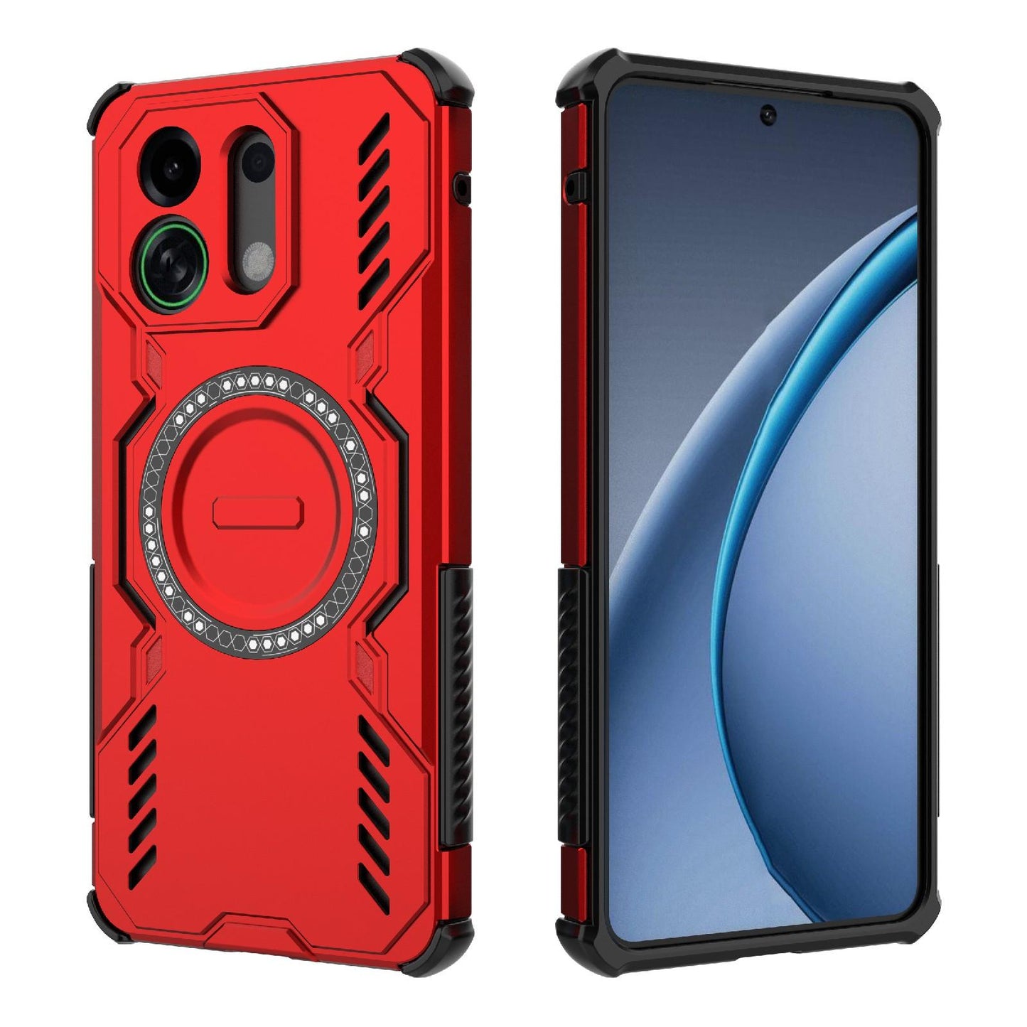 For OPPO K13 Turbo 5G Butterfly Armor MagSafe Magnetic Ring Shockproof Phone Case(Red)
