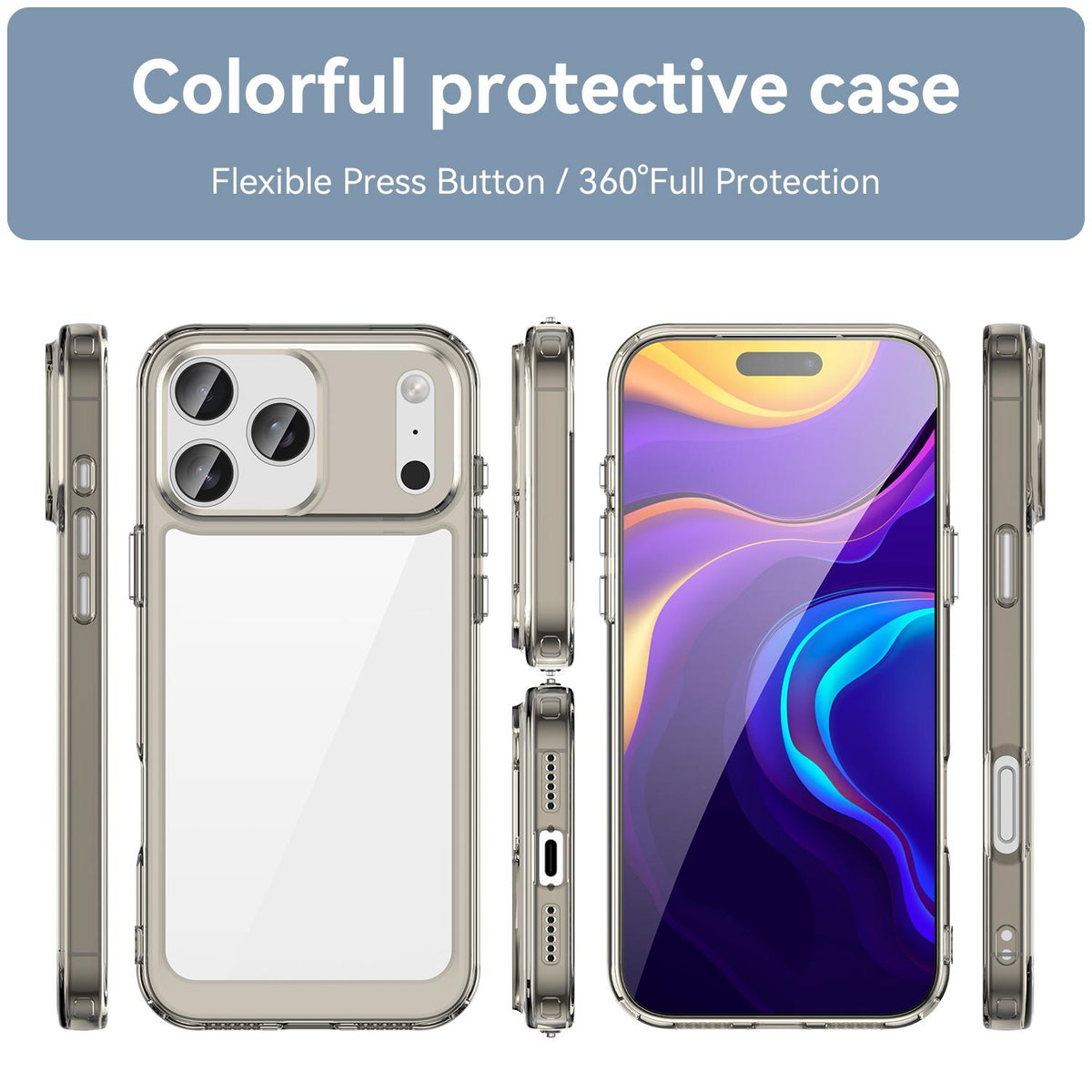 Compatible with iPhone 18 Pro Max Colorful Series Acrylic + TPU Phone Case - Transparent Grey
