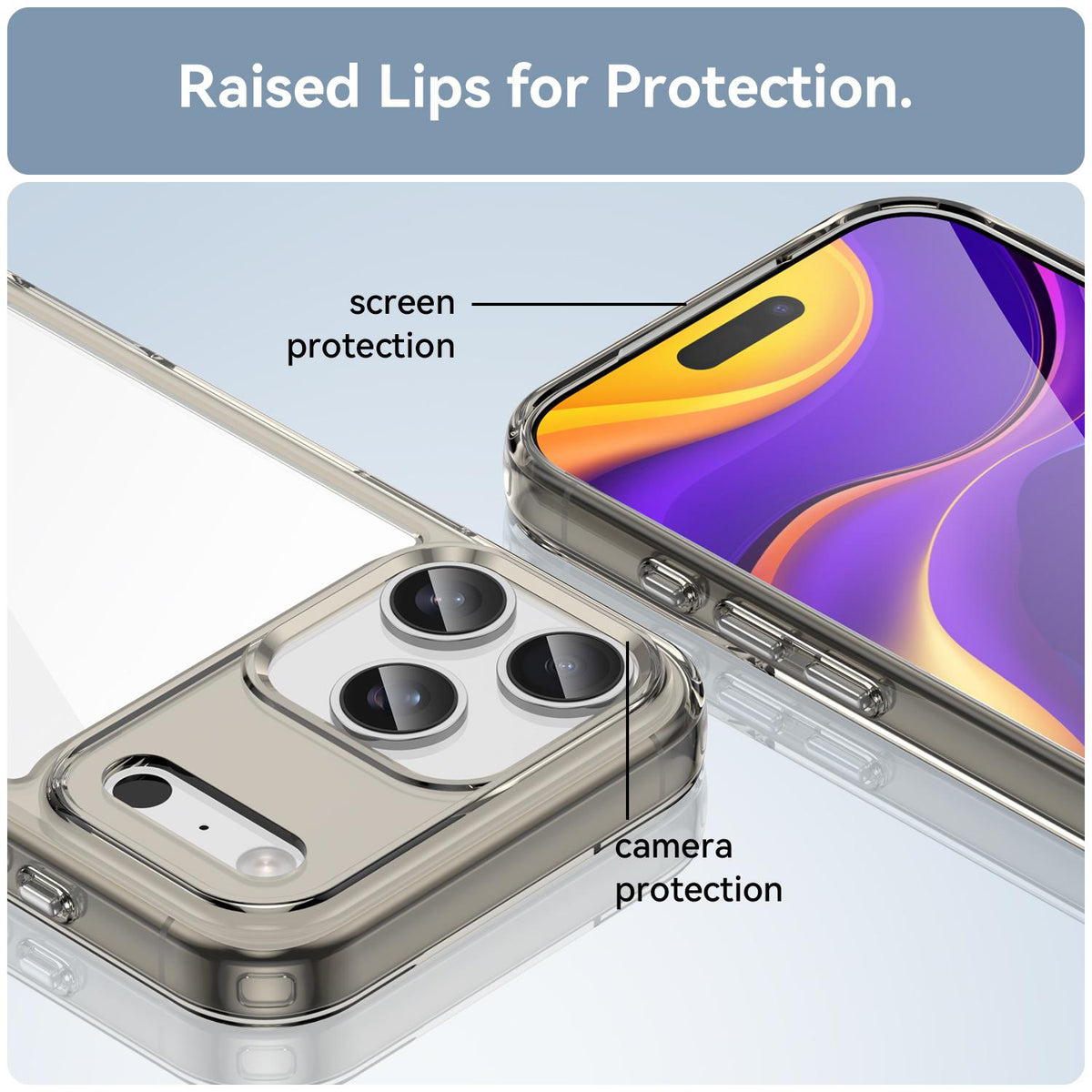 Compatible with iPhone 18 Pro Max Colorful Series Acrylic + TPU Phone Case - Transparent Grey