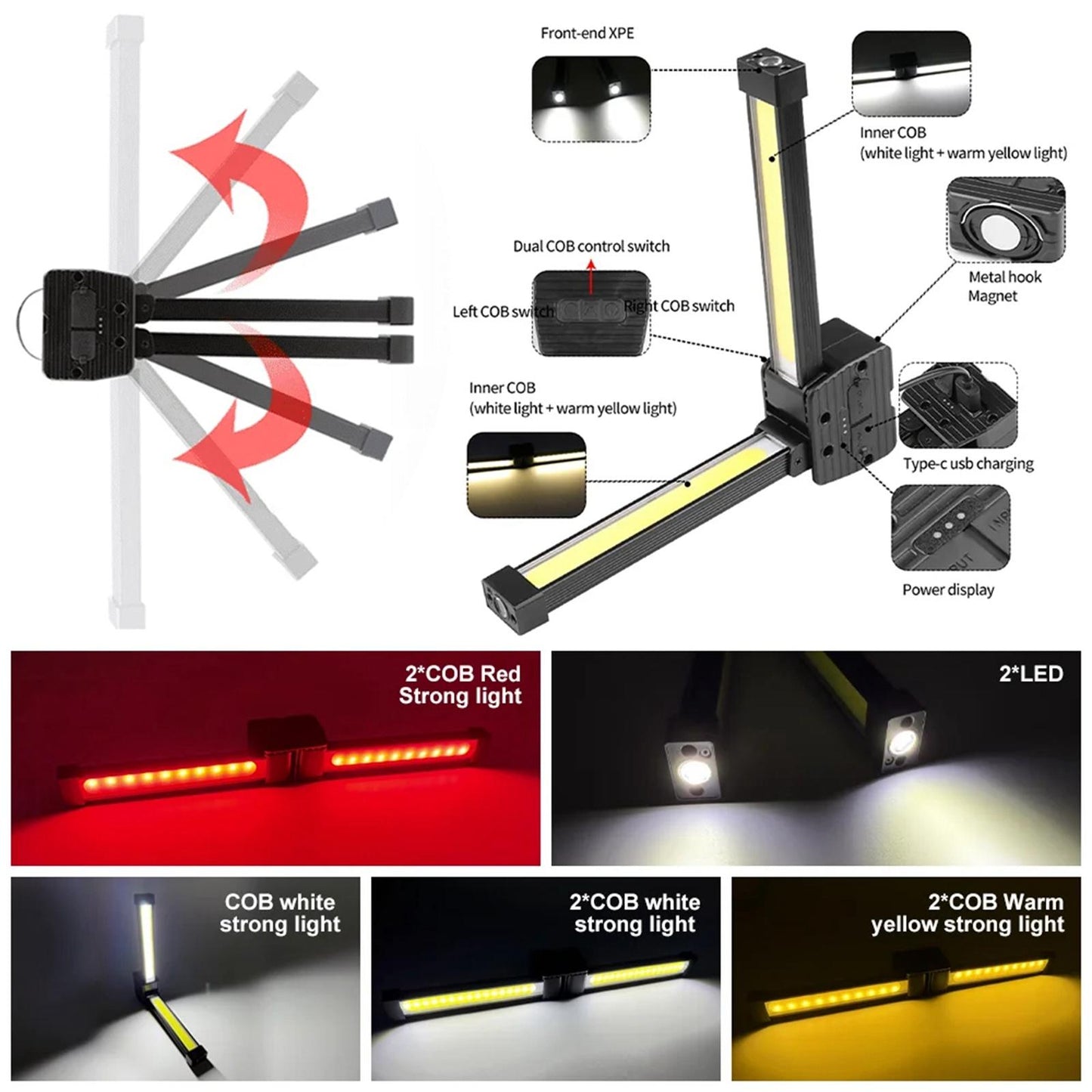 A55 LED Multifunctional Folding Working Light(Black)