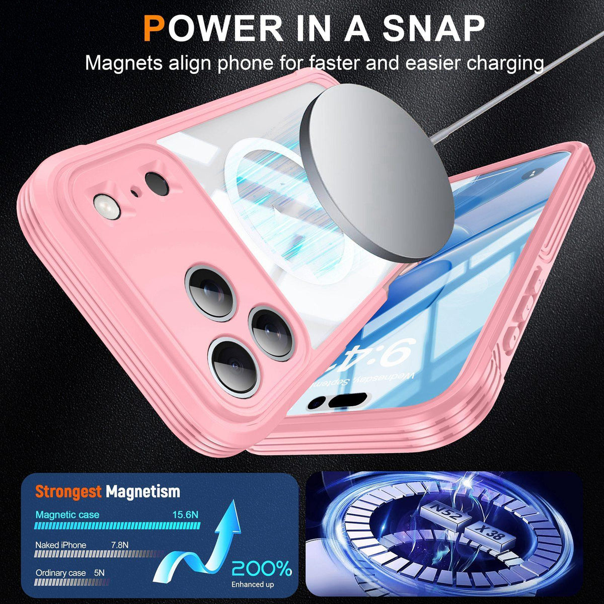 Compatible with iPhone 18 Pro Max Life Waterproof MagSafe Magnetic Rugged Phone Case - Pink